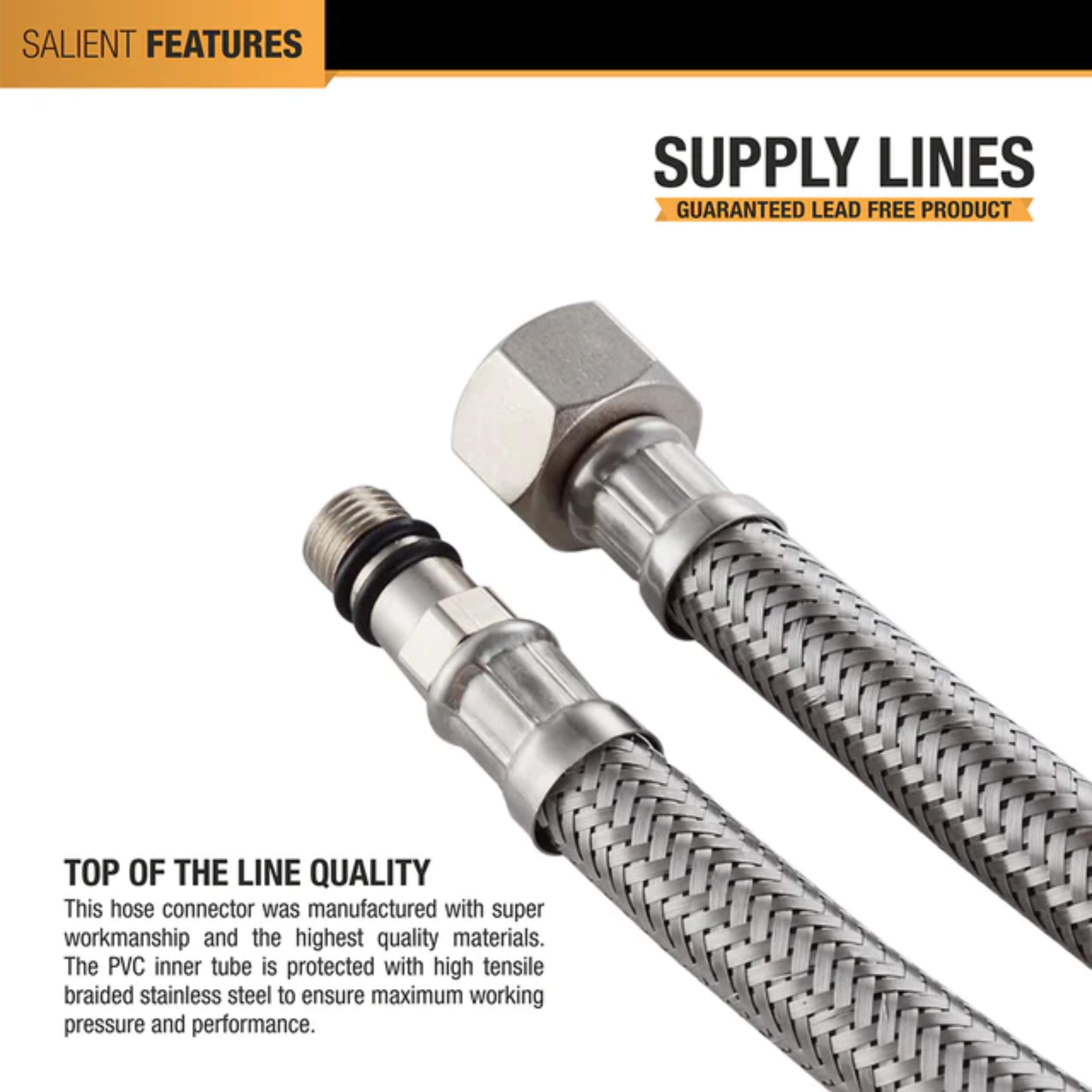 Endoware - Faucet Connector Mixer Connection Pipe (24 Inches) - Pack of 2 | High-Quality Durable Flexible Pipe for Kitchen & Bathroom