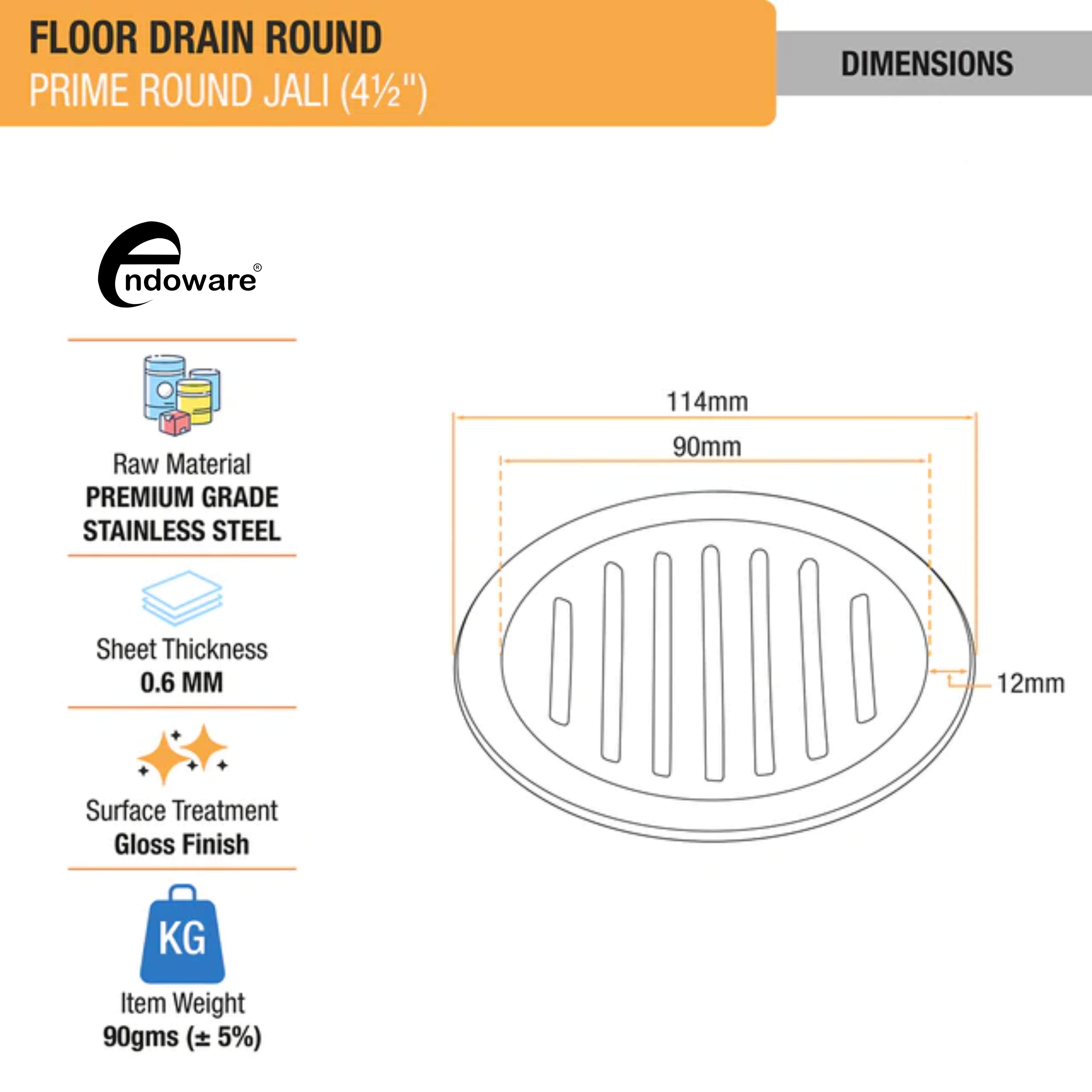 Endoware Prime Round Jali Floor Drain (4½ Inches) – Set of 2, Premium Stainless Steel with Modern Design
