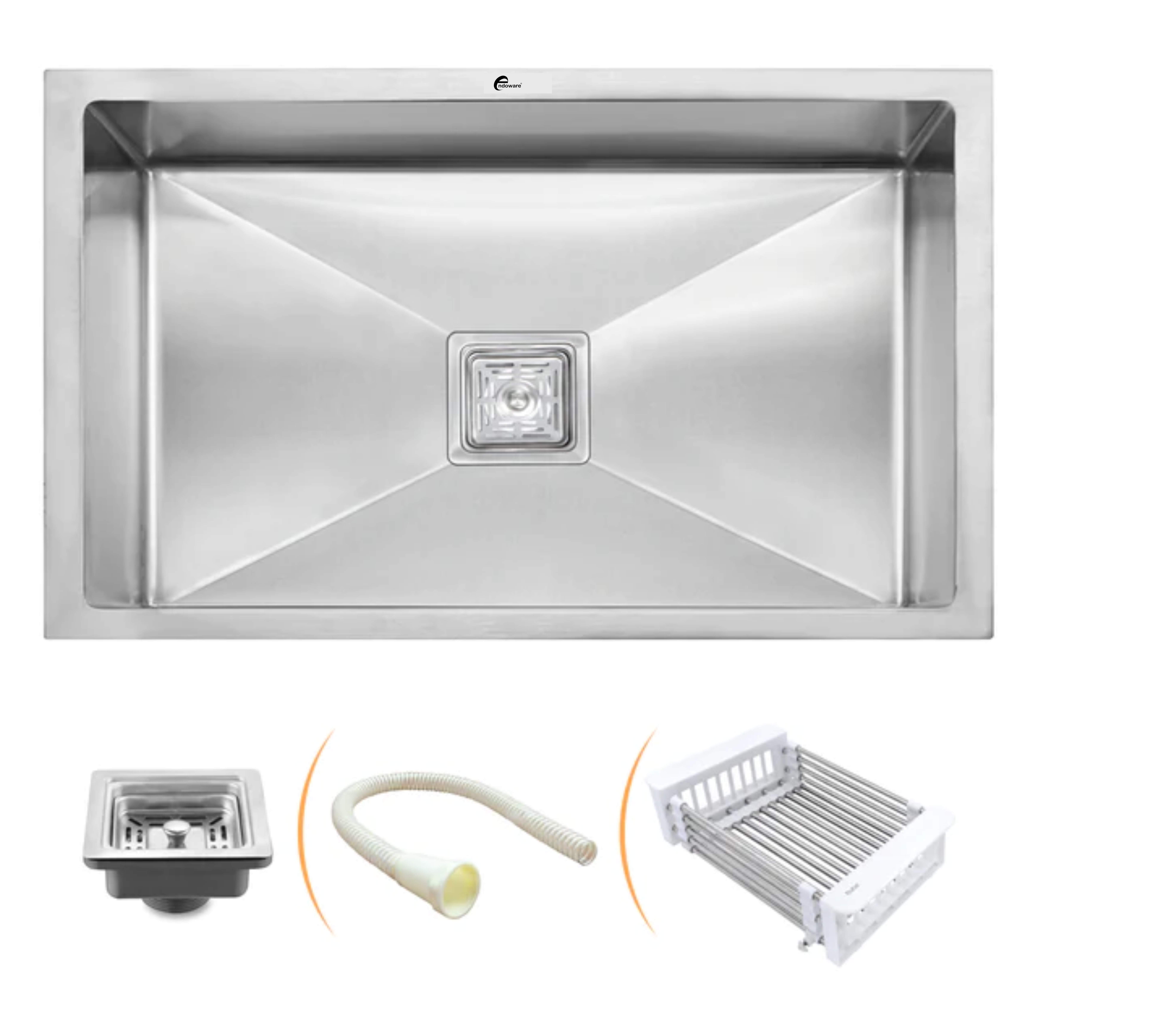 Endoware Handmade Single Bowl Kitchen Sink (32 x 20 x 10 Inches) – High-Quality Stainless Steel, Deep Basin