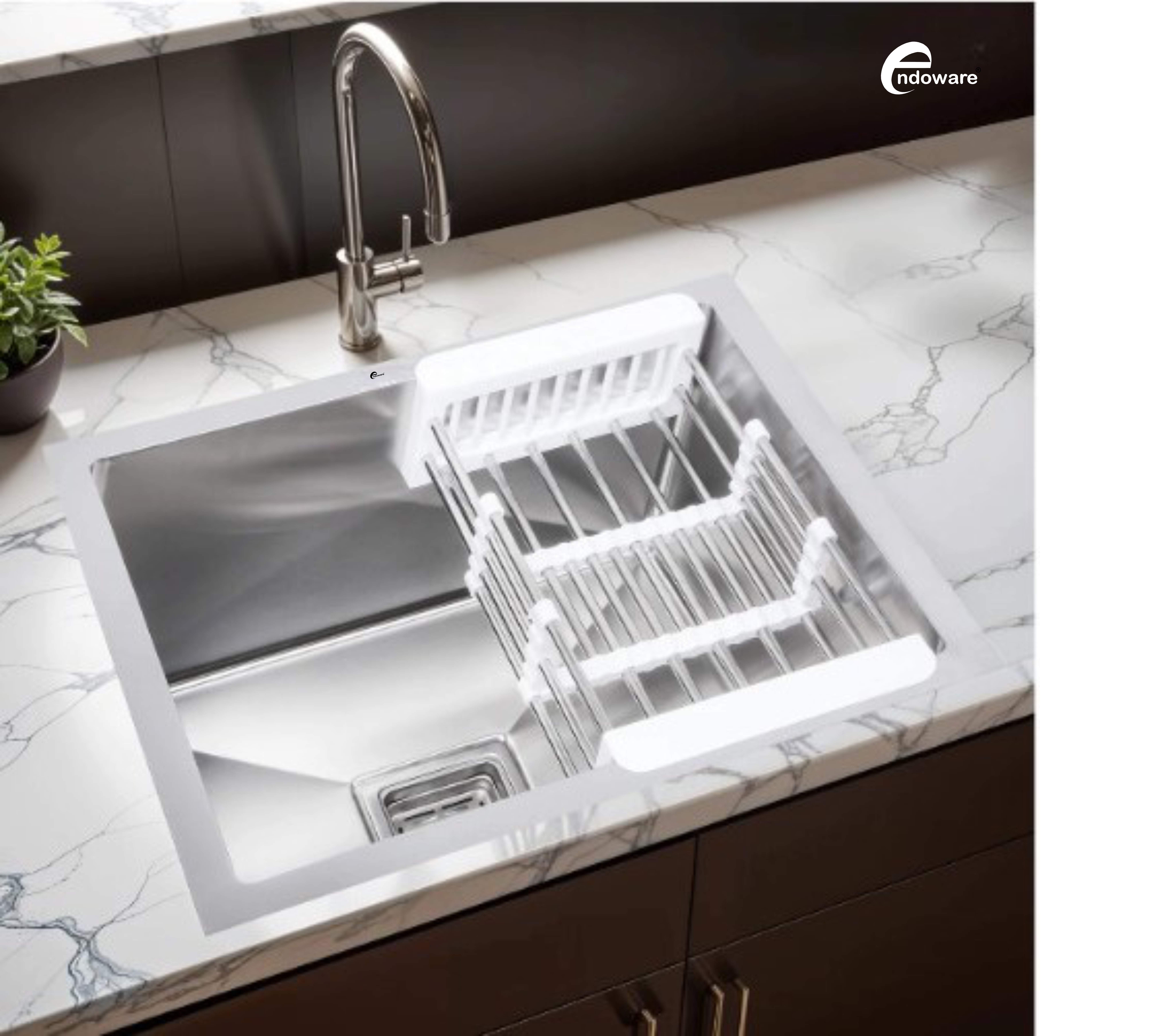 Endoware Handmade Single Bowl Kitchen Sink (18 x 16 x 10 Inches) – High-Performance Stainless Steel, Elegant and Durable
