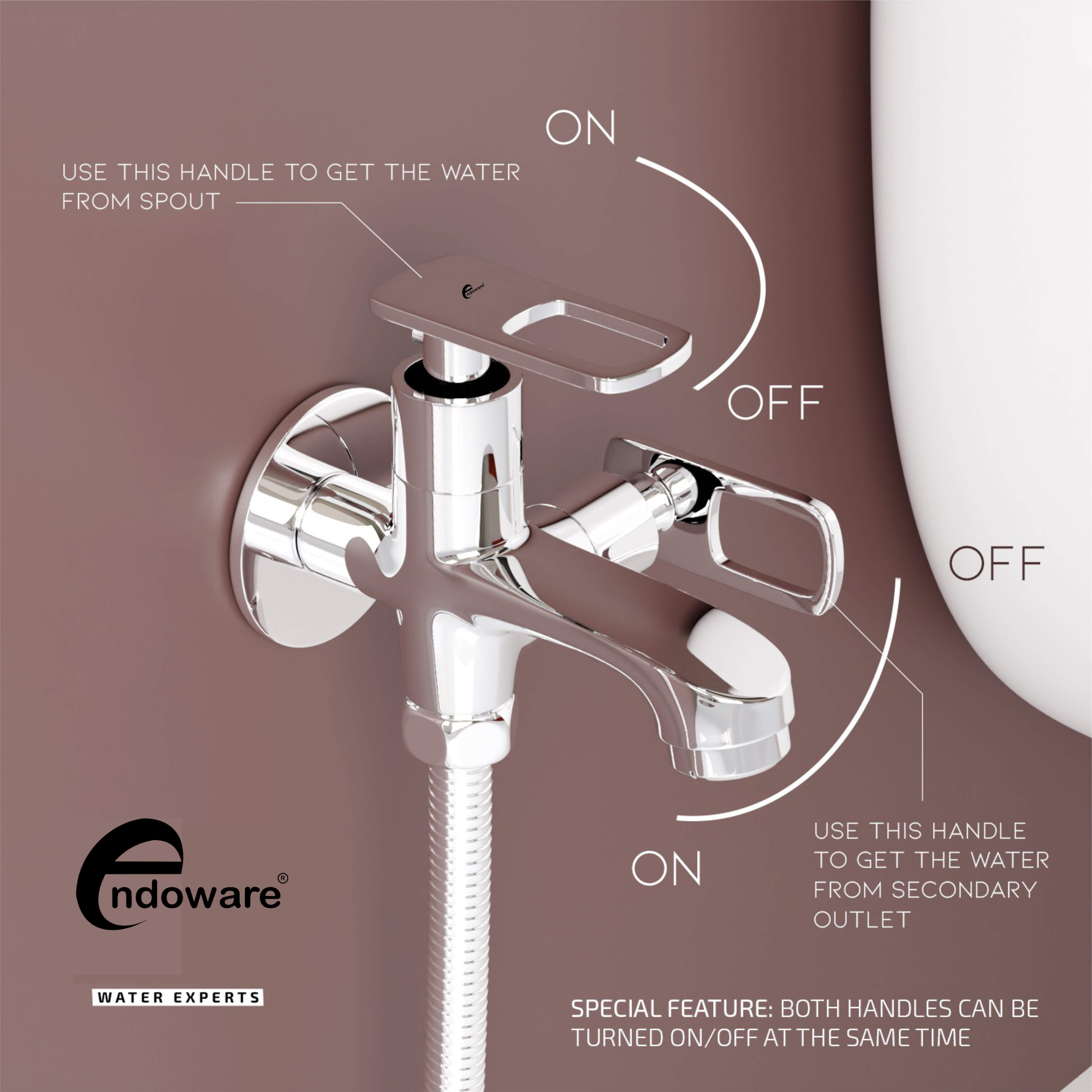 Endoware Cassia 2-in-1 Brass Bib Tap Faucet – Chrome Wall Mount Installation with Flange