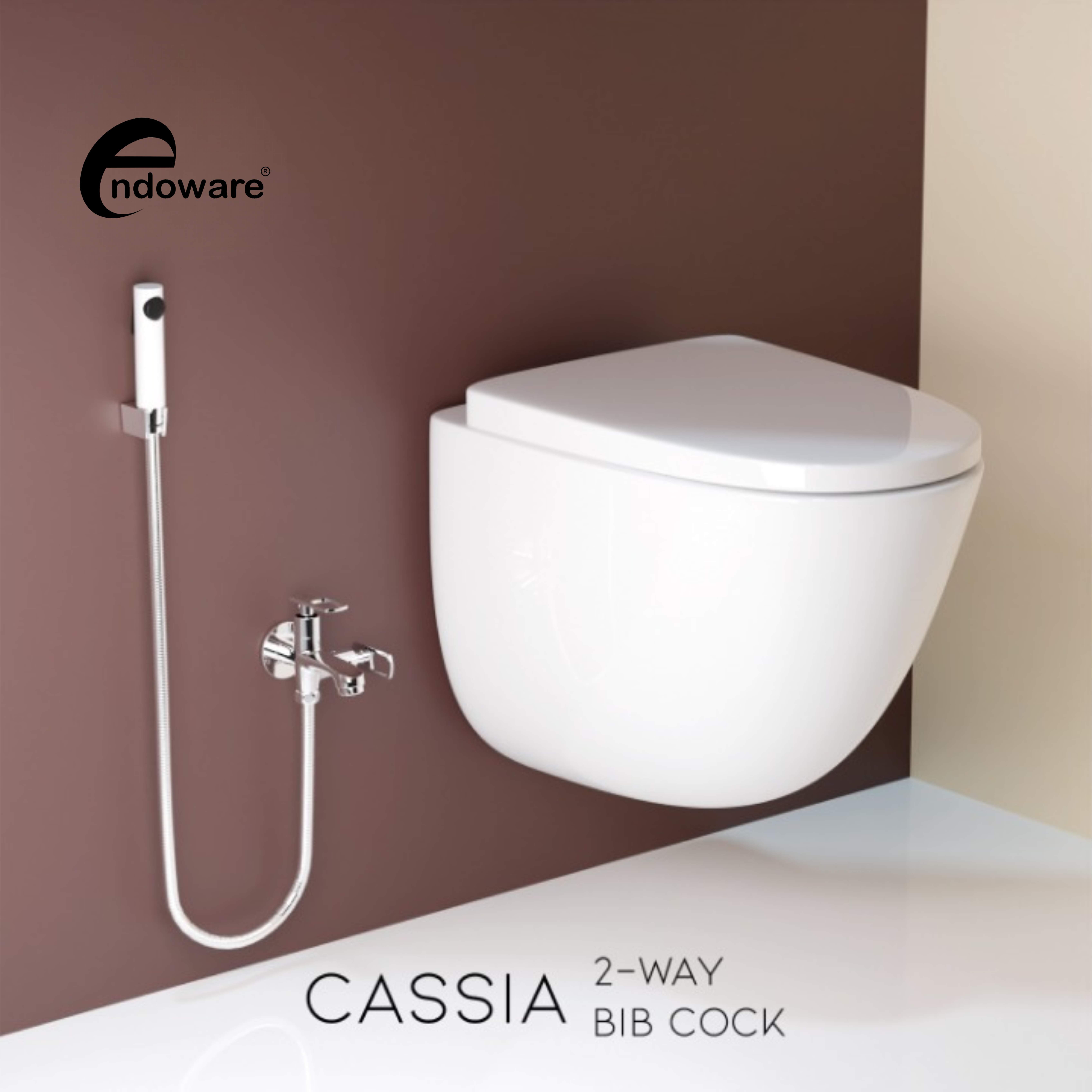Endoware Cassia 2-in-1 Brass Bib Tap Faucet – Chrome Wall Mount Installation with Flange