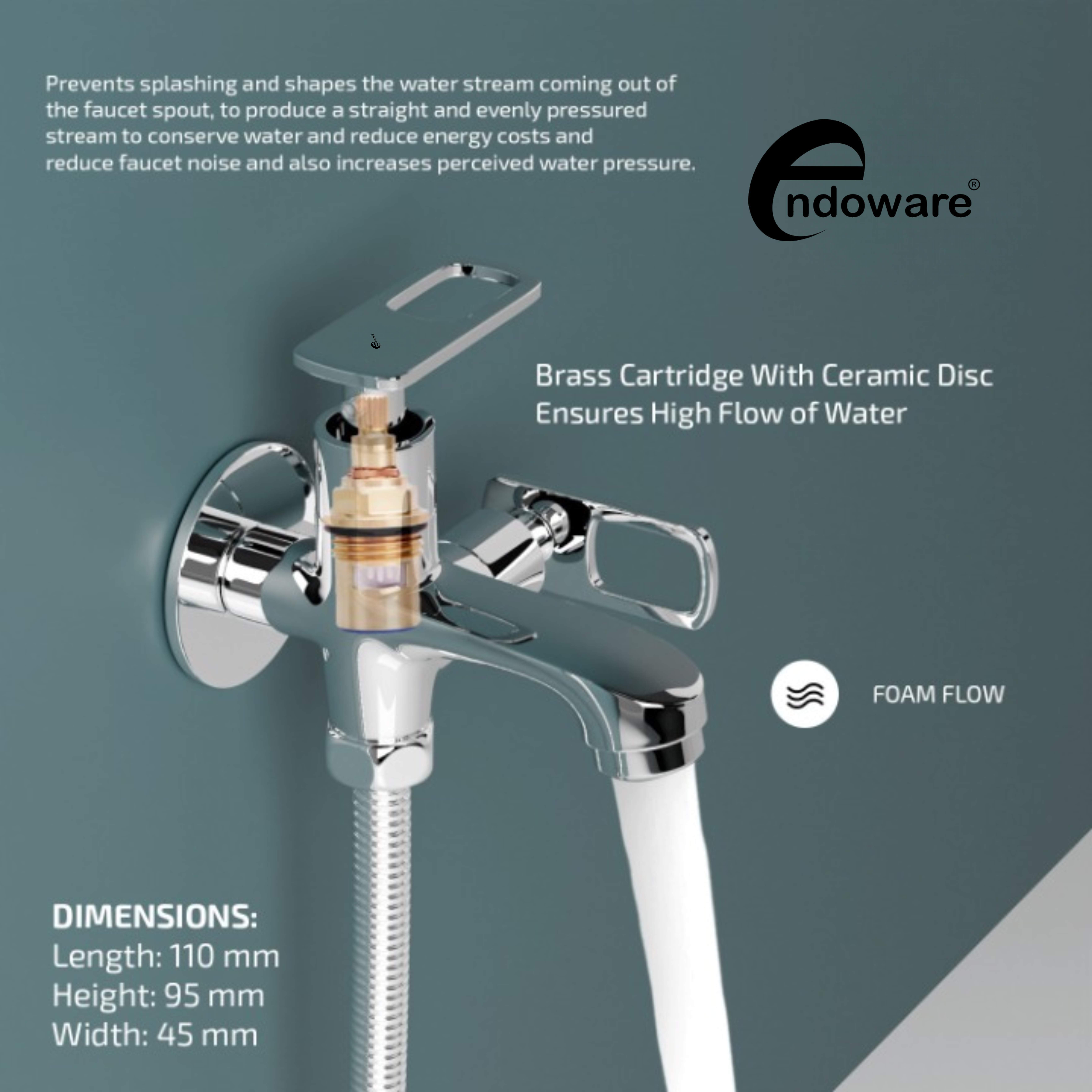 Endoware Cassia 2-in-1 Brass Bib Tap Faucet – Chrome Wall Mount Installation with Flange