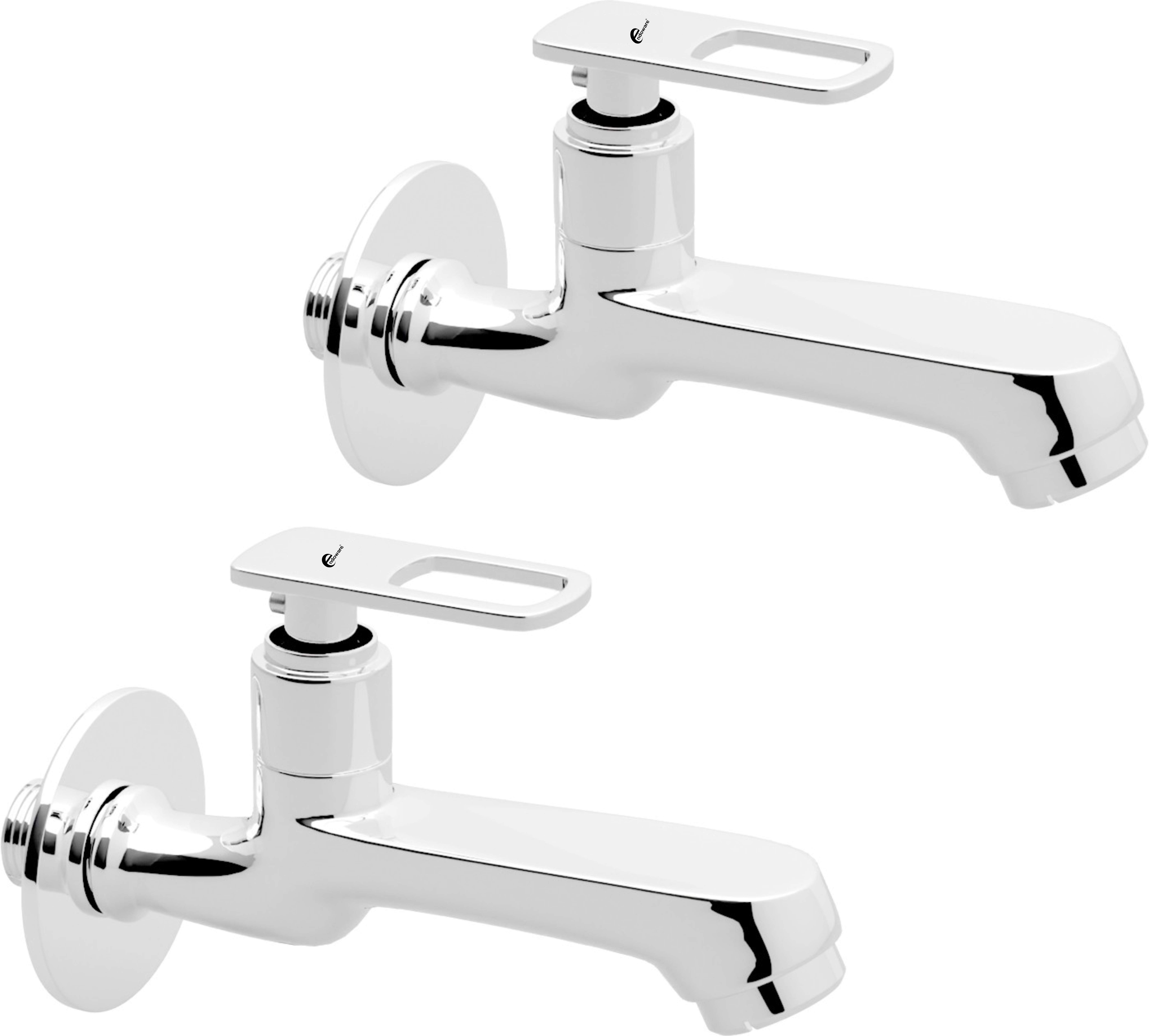 Endoware Pack of 2 Brass Cock Faucets – Chrome Long Body Bib Tap with Wall Flange (Wall Mount)