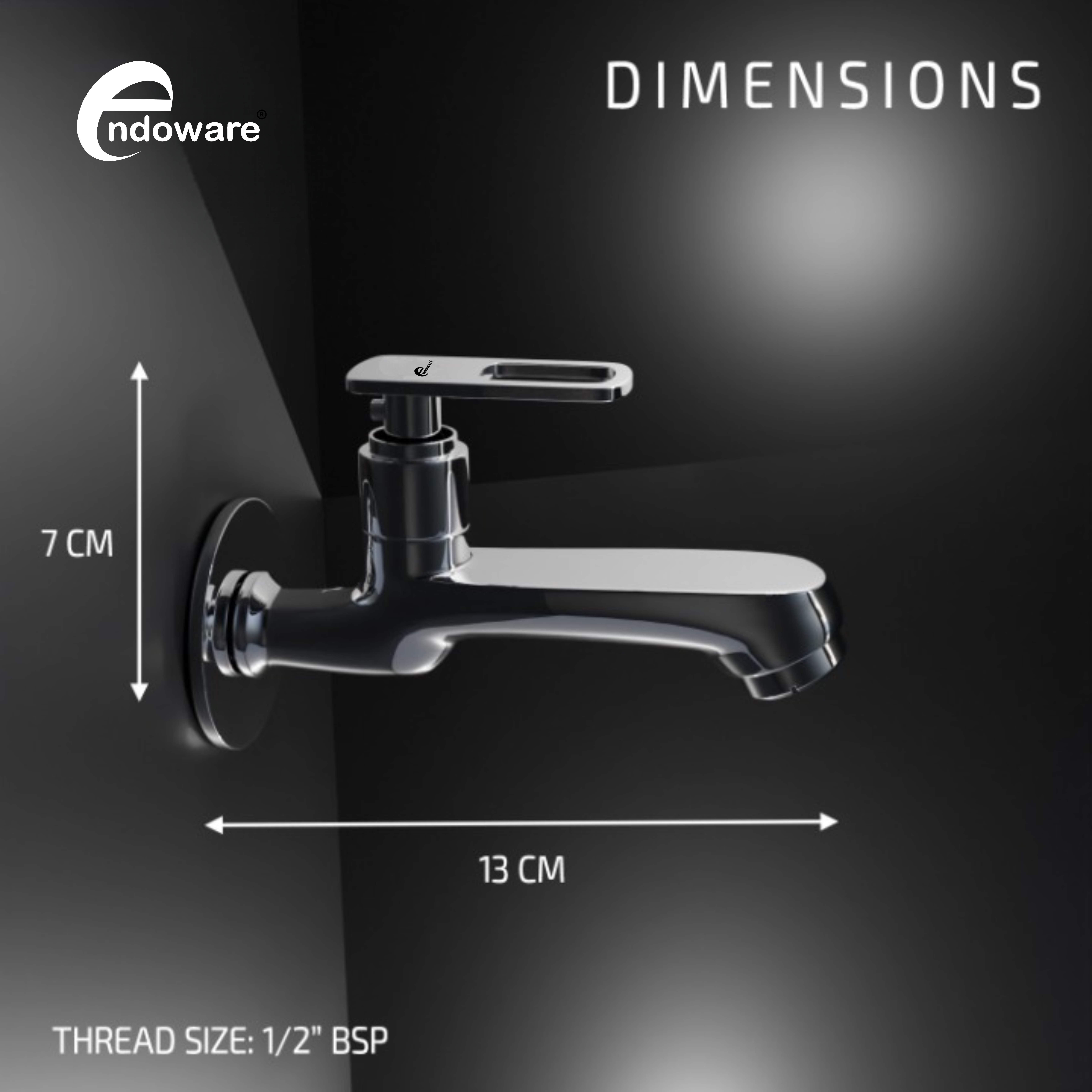 Endoware Pack of 2 Brass Cock Faucets – Chrome Long Body Bib Tap with Wall Flange (Wall Mount)