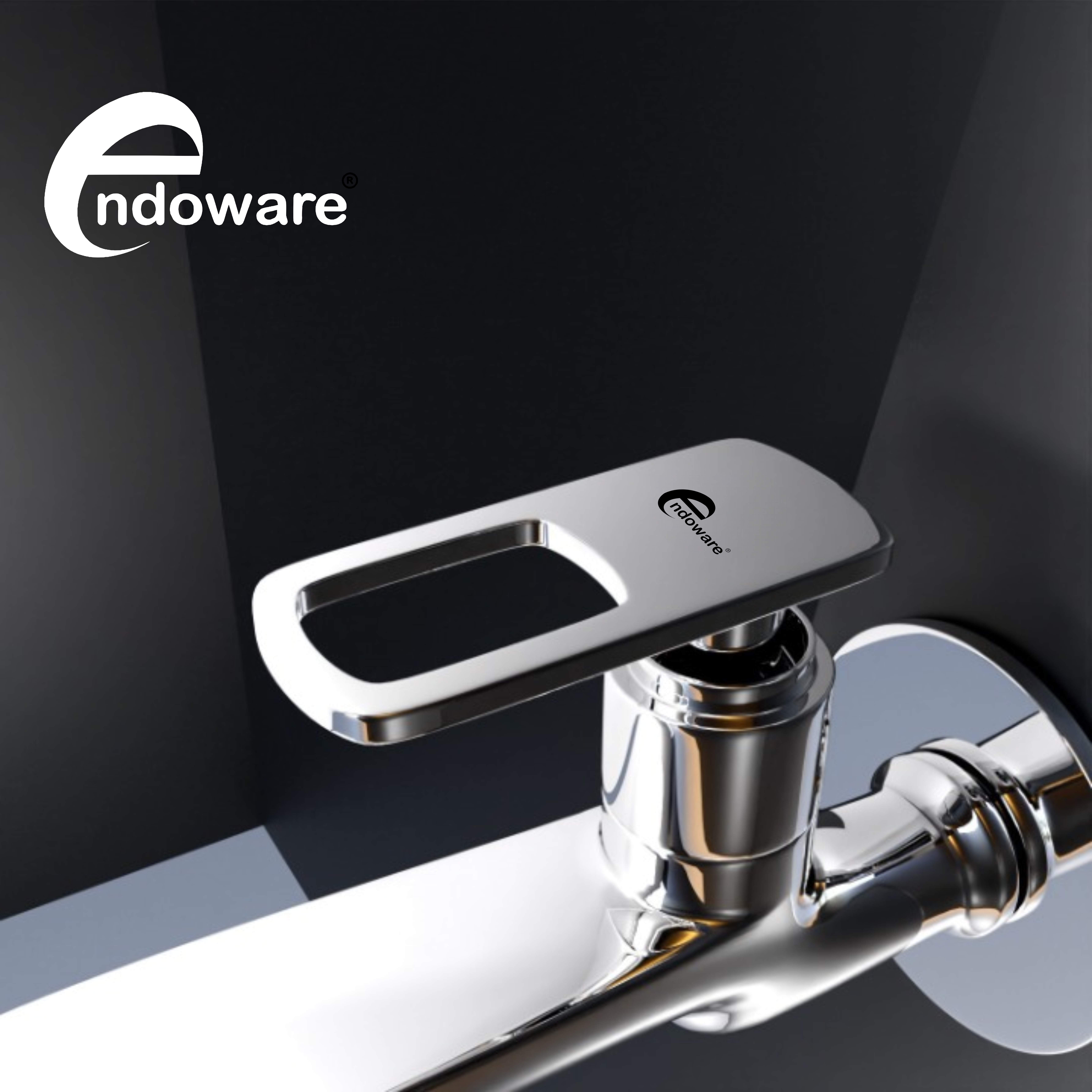 Endoware Pack of 2 Brass Cock Faucets – Chrome Long Body Bib Tap with Wall Flange (Wall Mount)