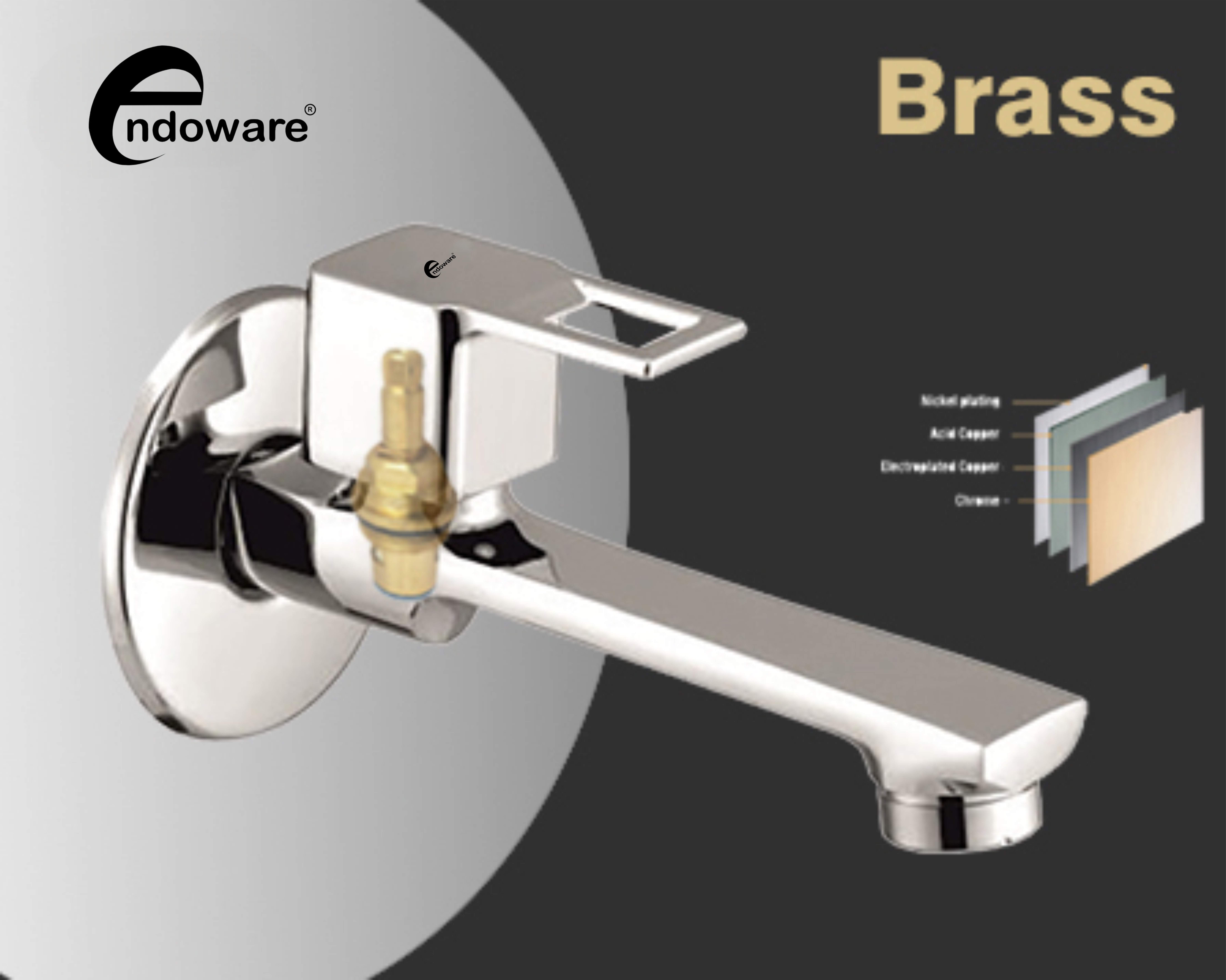 Endoware Solitaire Brass Long Body Bib Tap – Stylish Wall Mount Faucet for Kitchen and Bathroom