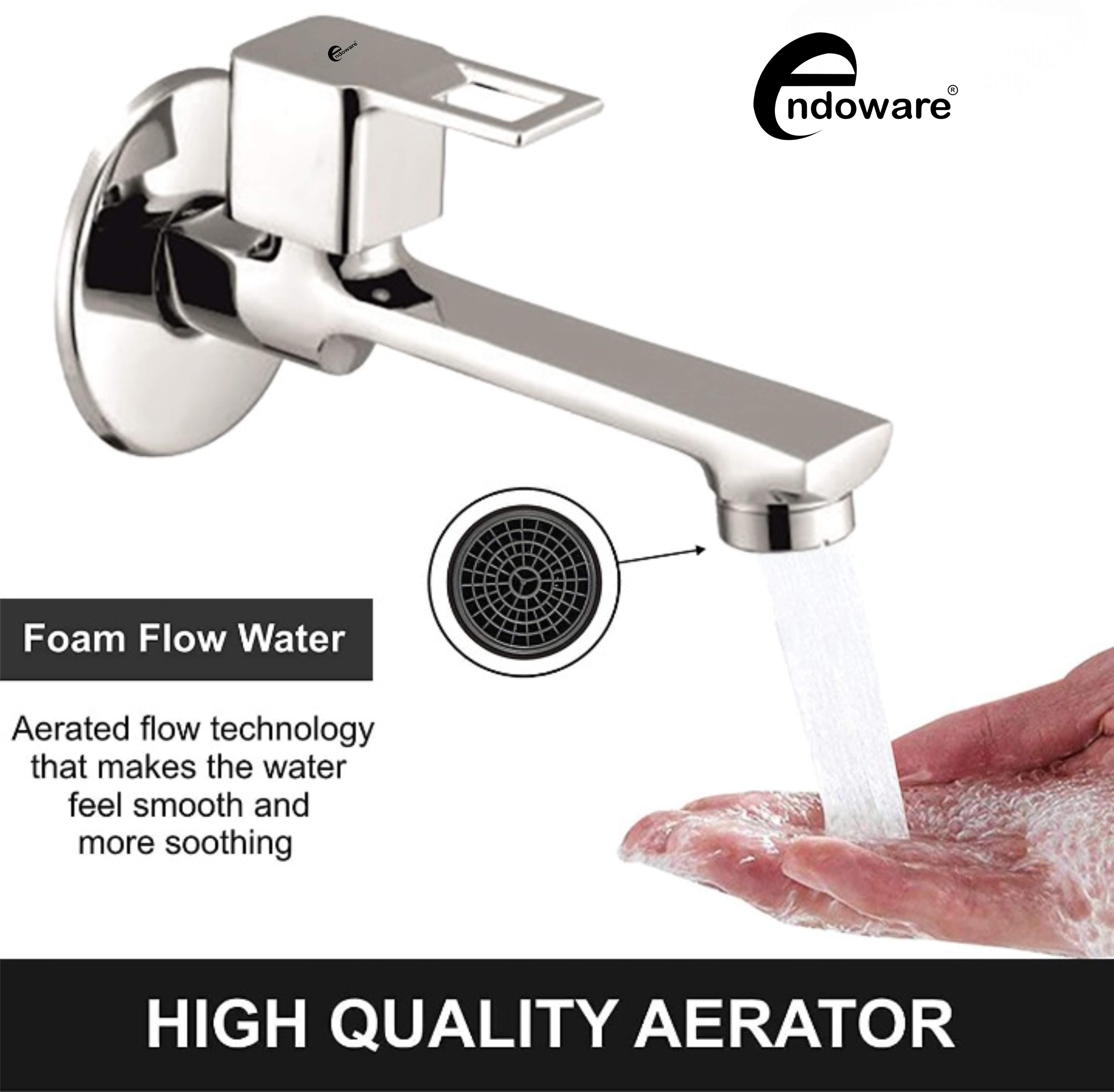Endoware Solitaire Brass Long Body Bib Tap – Stylish Wall Mount Faucet for Kitchen and Bathroom