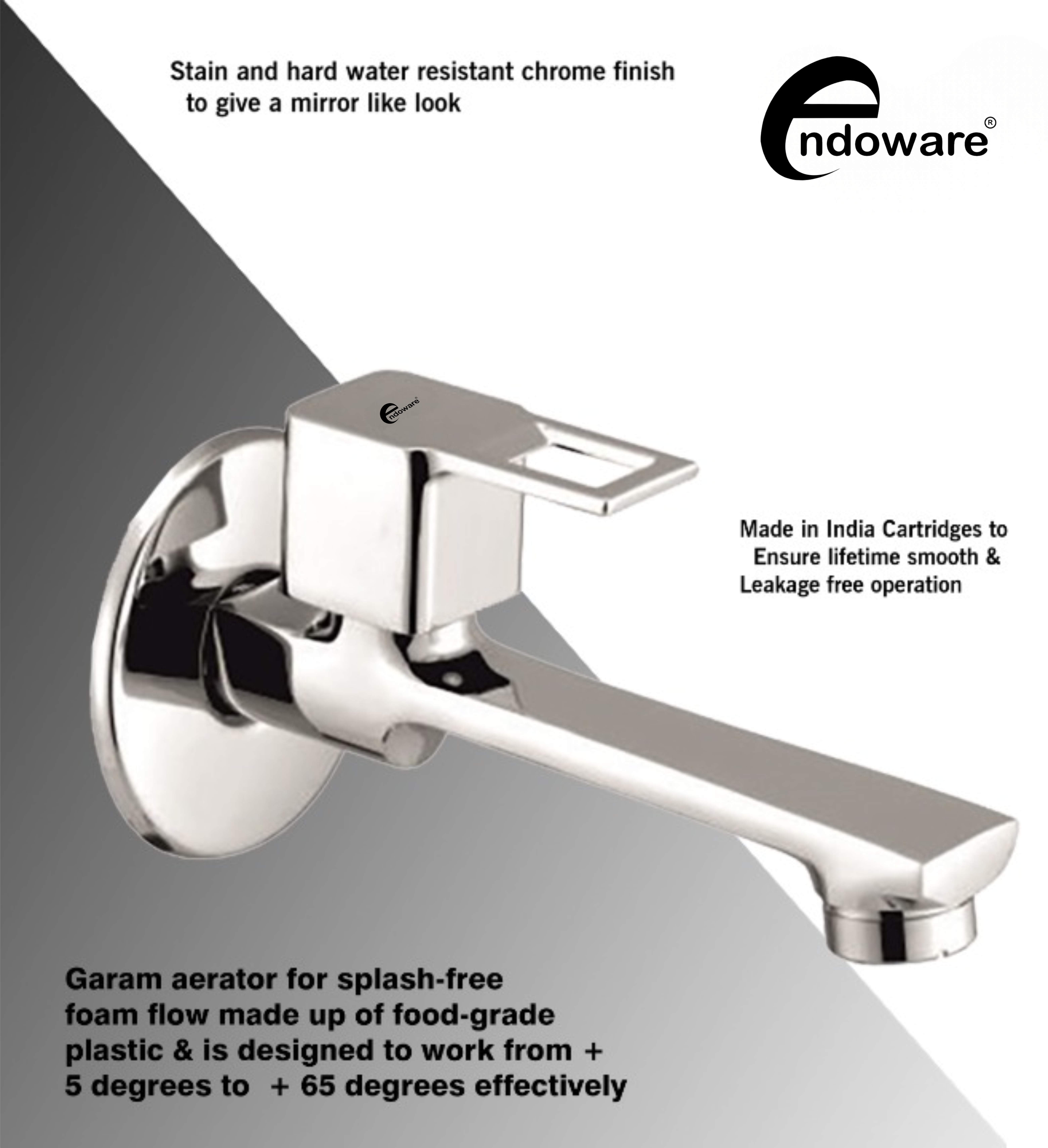Endoware Solitaire Brass Long Body Bib Tap – Stylish Wall Mount Faucet for Kitchen and Bathroom