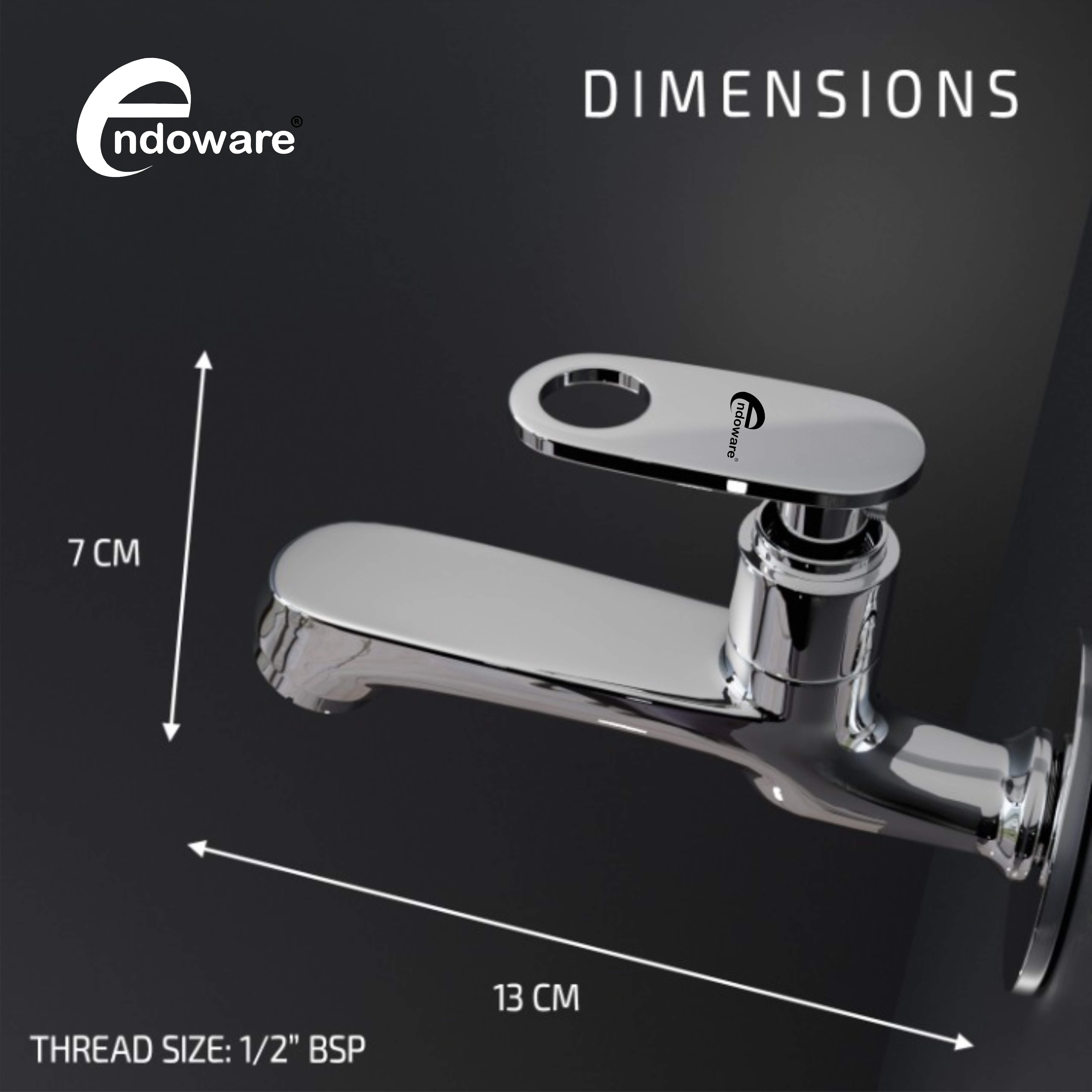 Endoware Curio Brass Long Body Bib Cock Tap (Pack of 2) – Chrome Wall Mount Faucet with Wall Flange