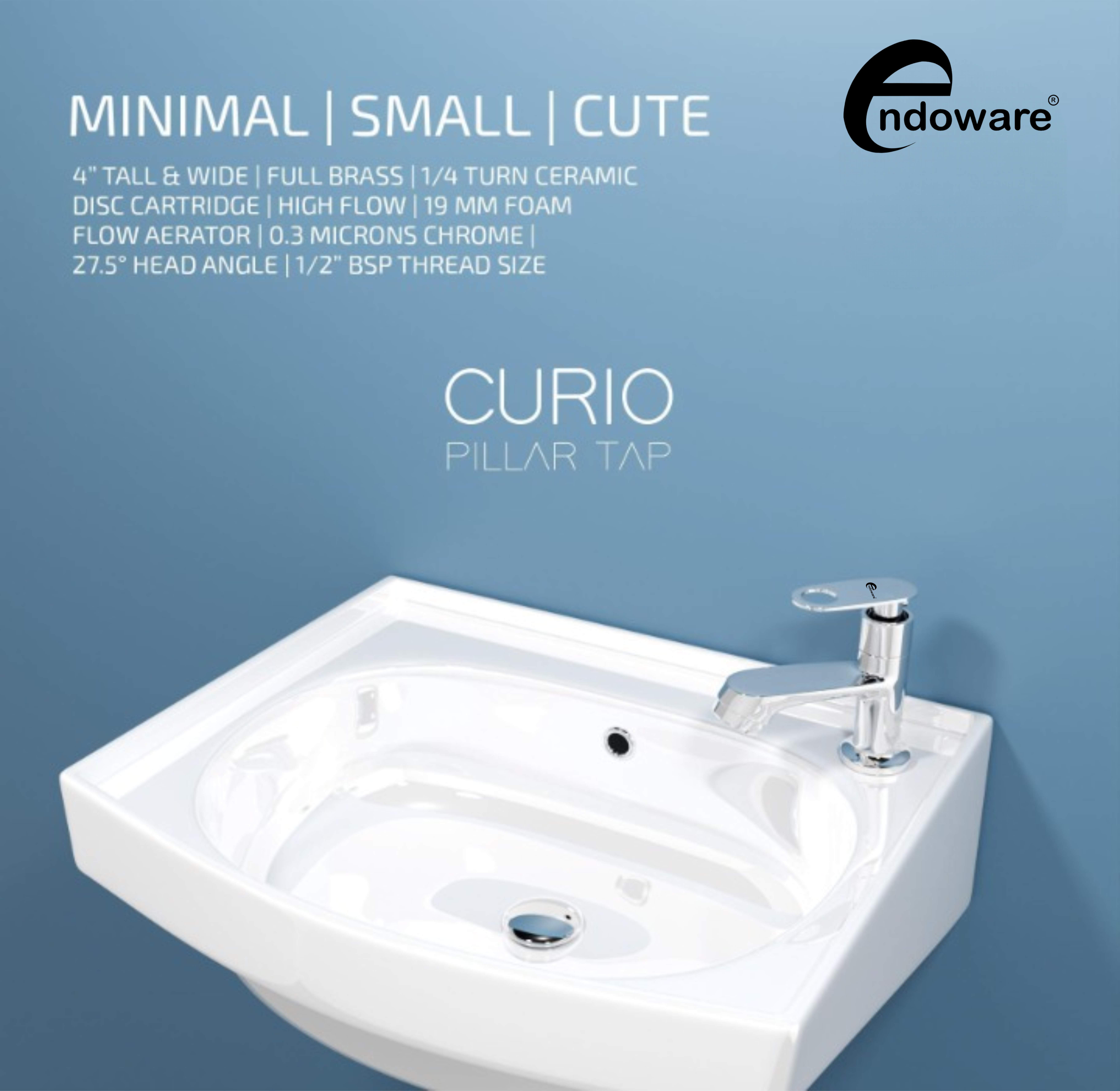 Endoware Curio Chrome Brass Pillar Tap – Deck Mount Faucet for Wash Basin Installation