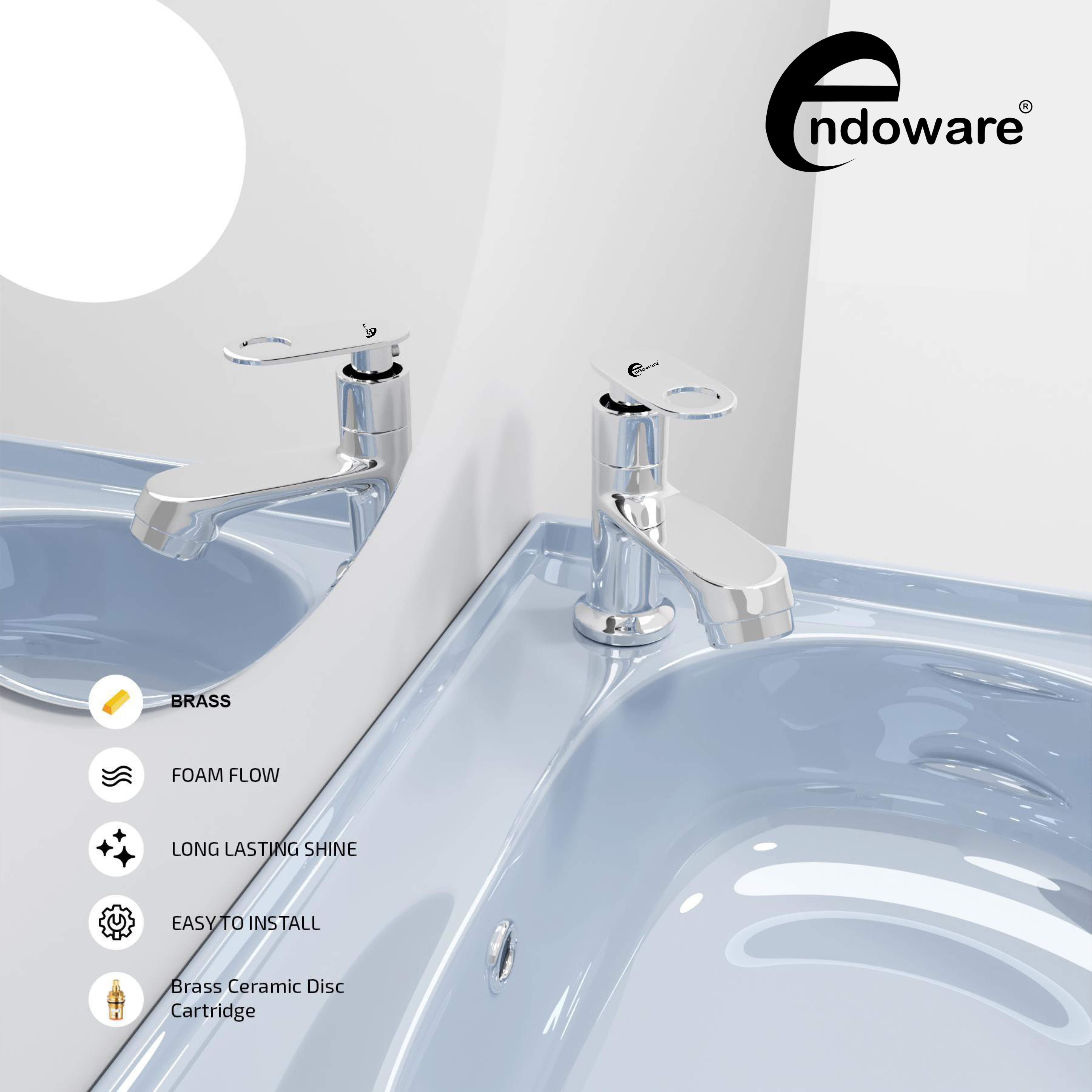 Endoware Curio Chrome Brass Pillar Tap – Deck Mount Faucet for Wash Basin Installation