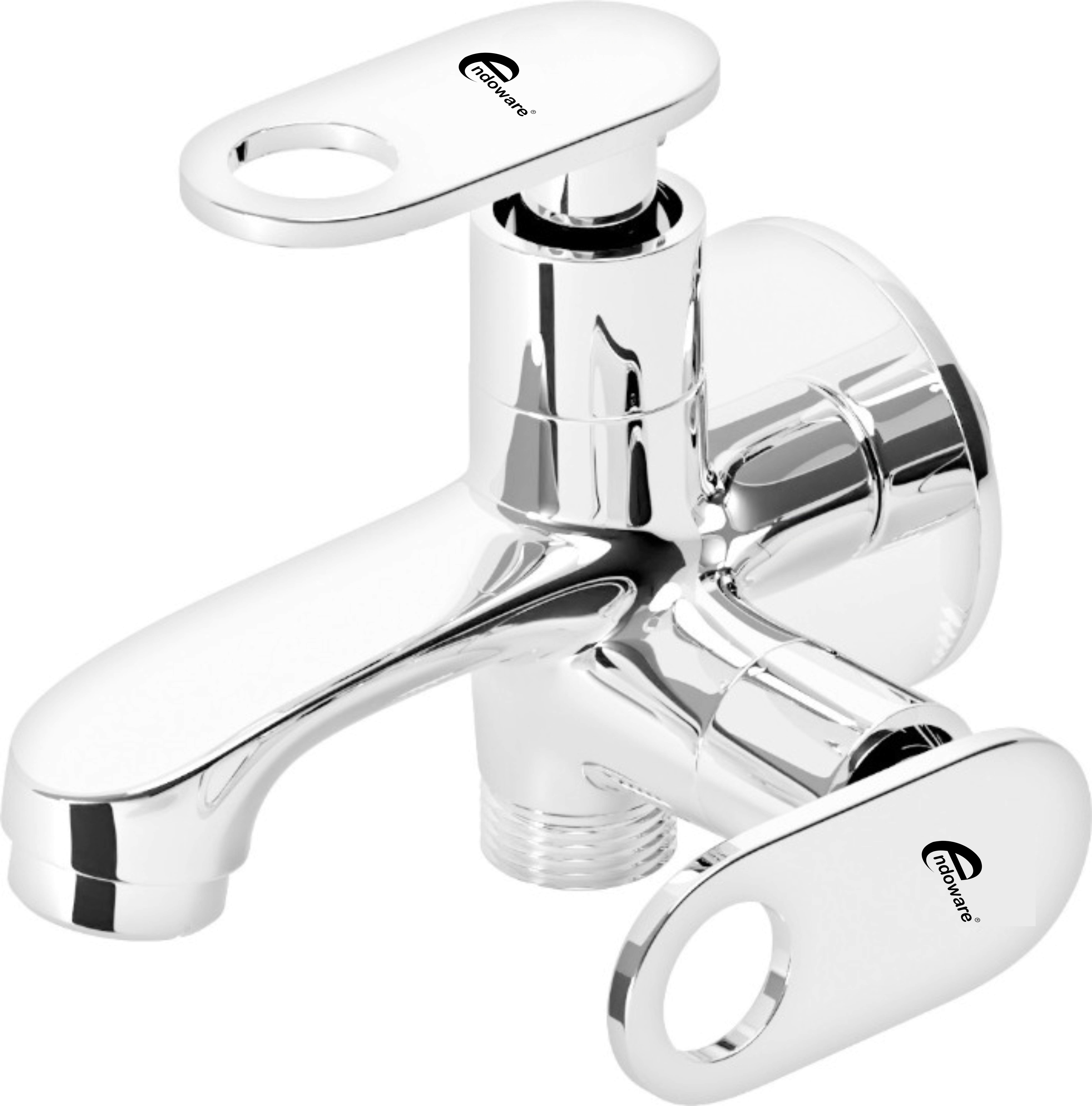 Endoware Curio Brass 2-Way 2-in-1 Water Tap (Chrome) – Wall Flange Bib Cock for Easy Wall Mount