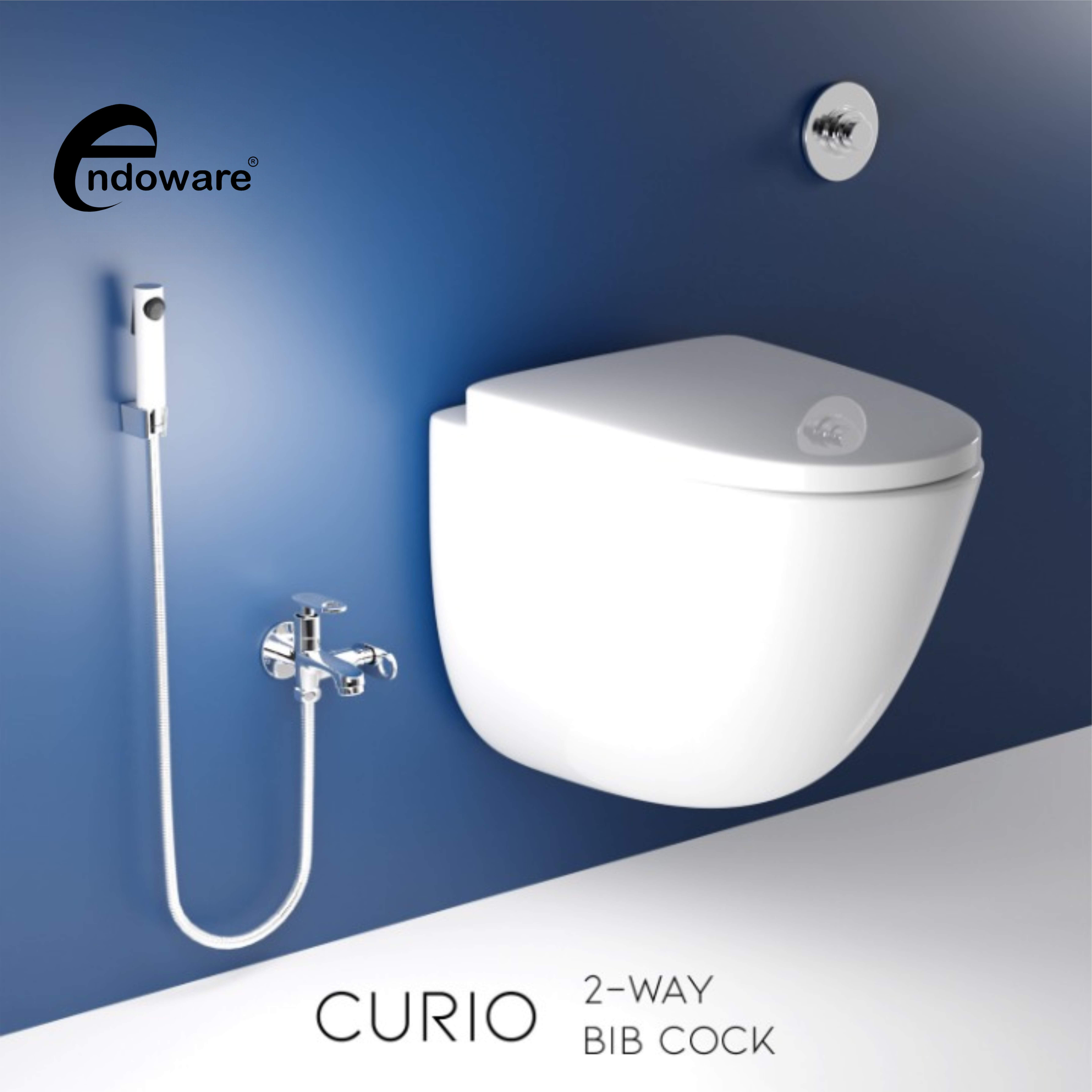 Endoware Curio Brass 2-Way 2-in-1 Water Tap (Chrome) – Wall Flange Bib Cock for Easy Wall Mount