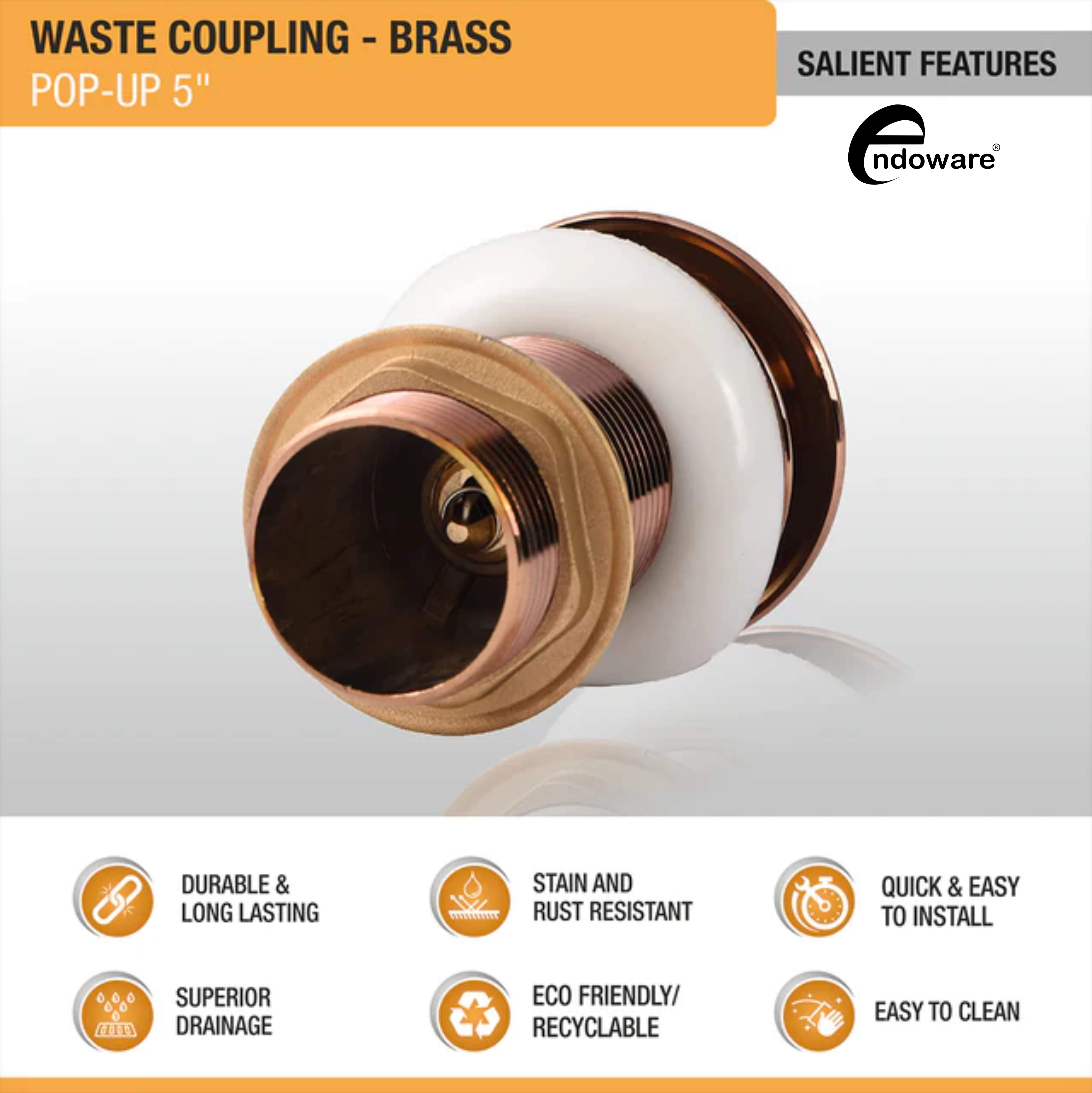 5-Inch Pop-up Waste Coupling by Endoware – Antique Copper PVD Coating for Luxury Bathroom - Endoware