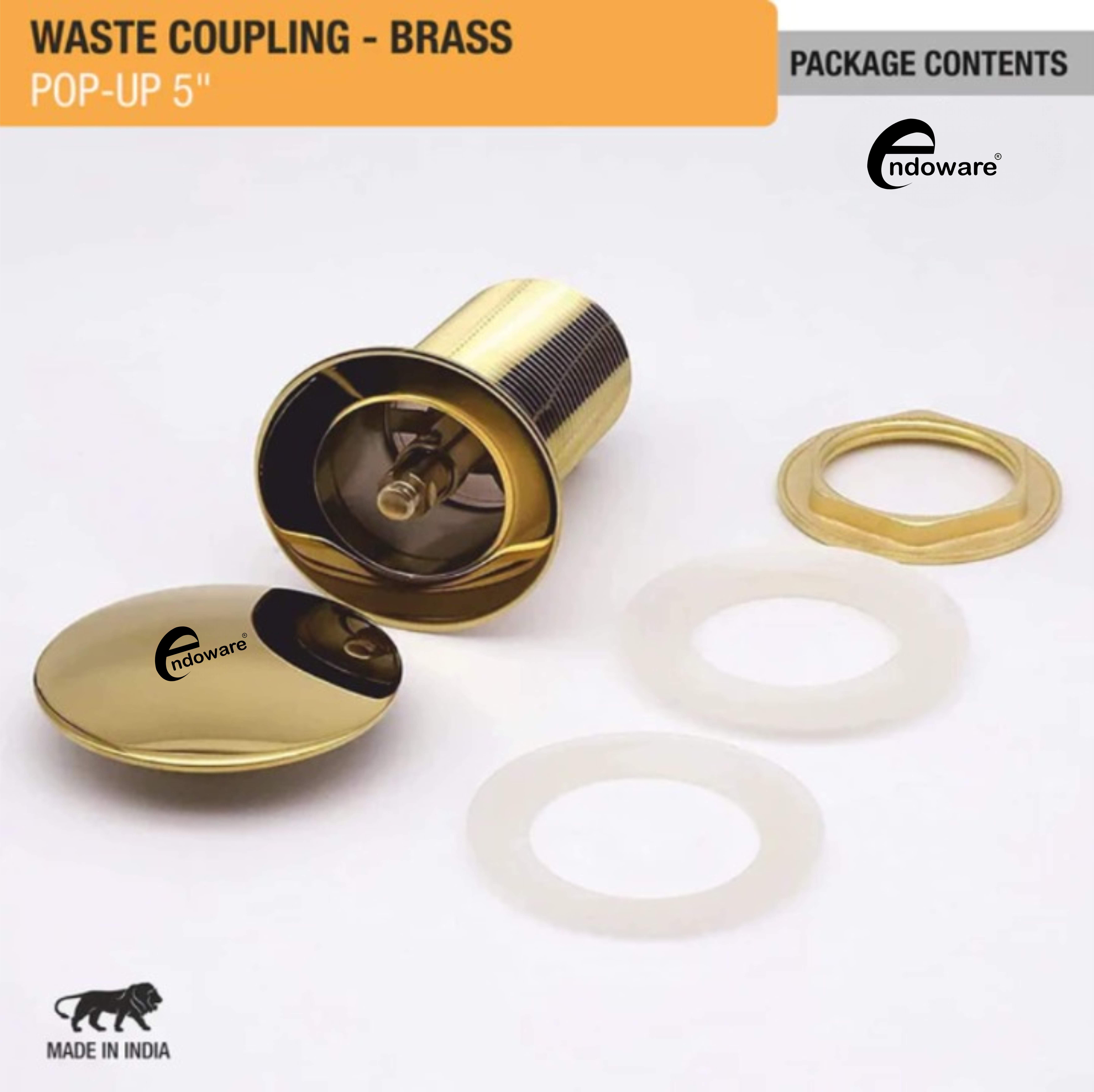 Endoware Luxury 5" Pop-Up Waste Coupling with Yellow Gold PVD Coating