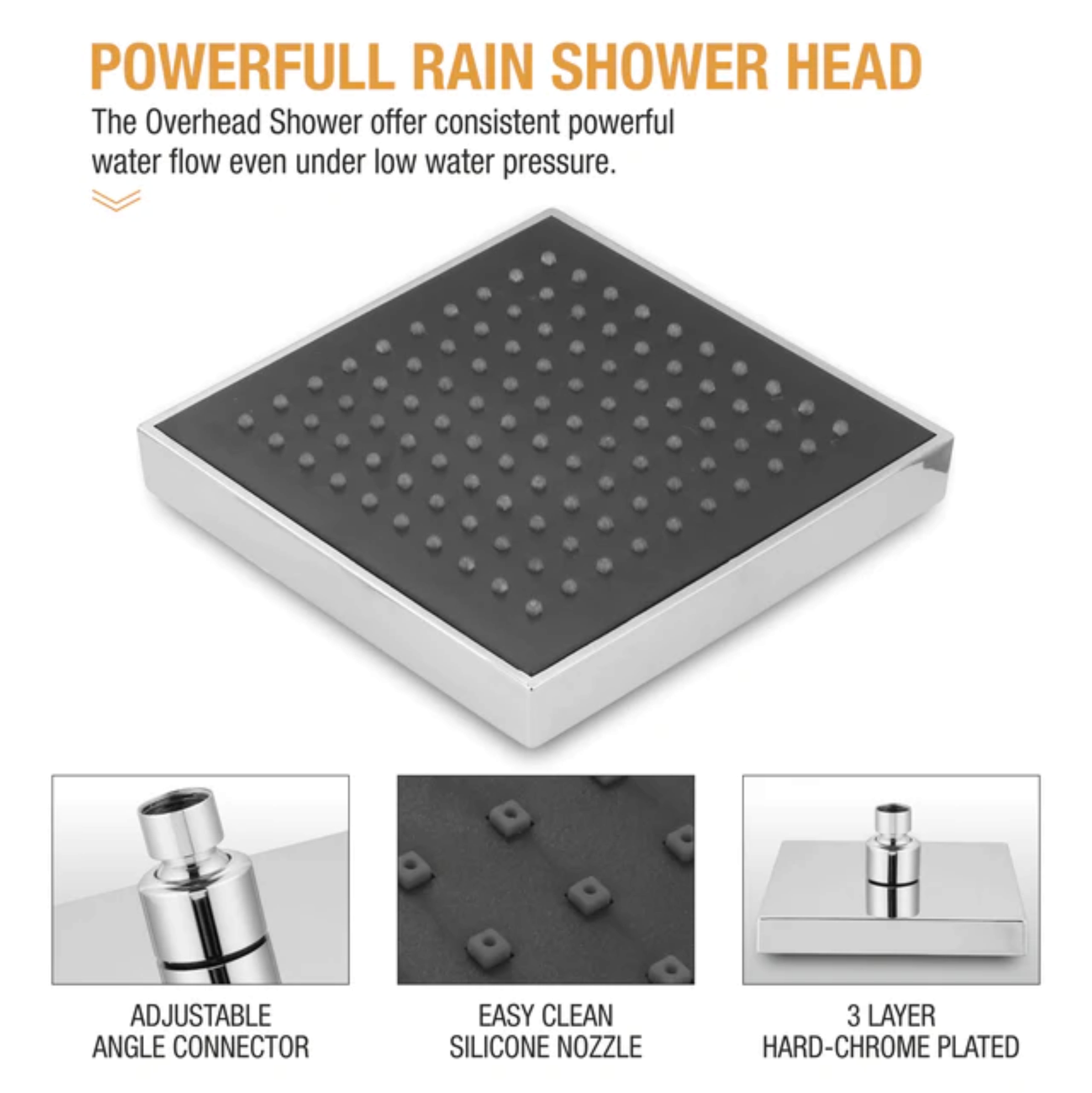 Endoware Gamma 6 x 6 Inch Luxury Overhead Shower – Powerful Water Flow