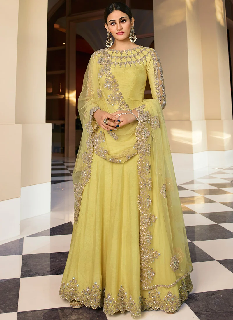 Yellow Wedding Party Wear Anarkali Salwar kameez