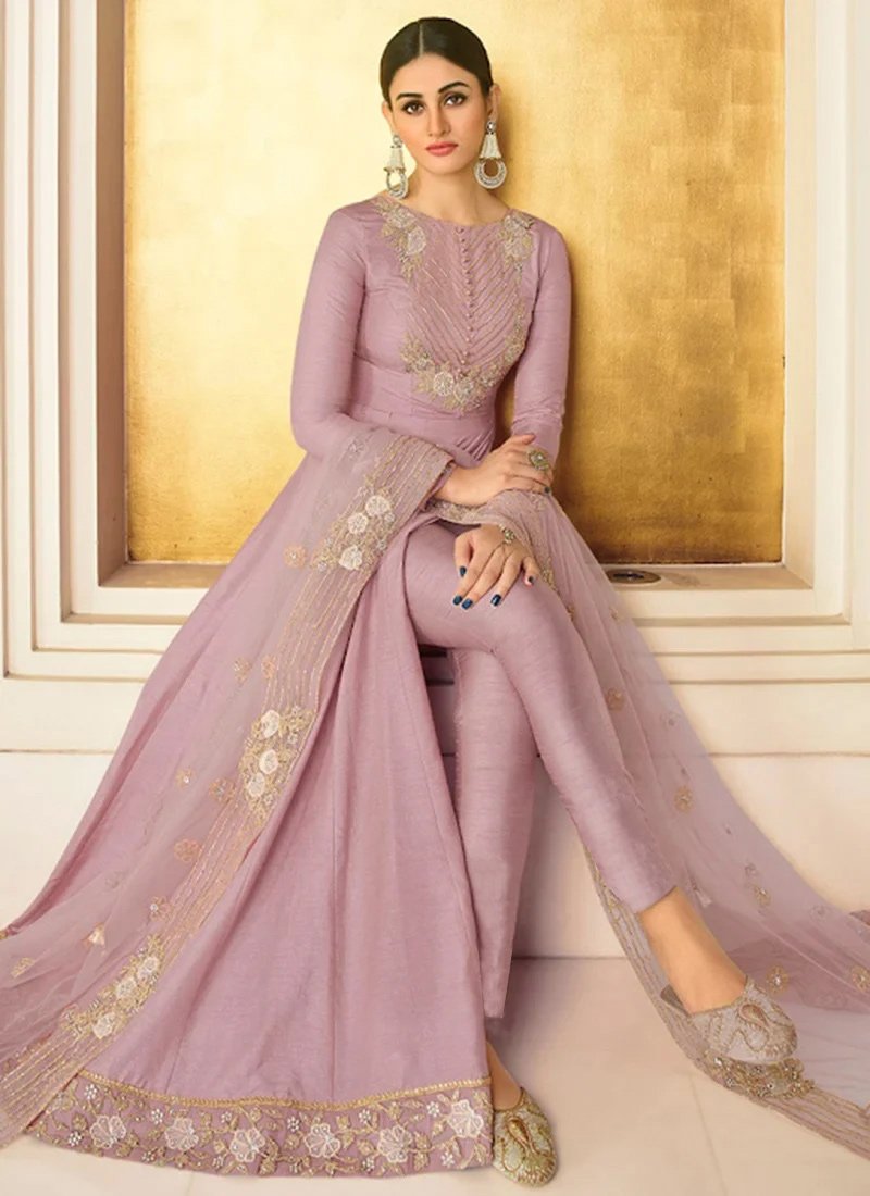Pink Banarasi Art Silk Embroidered Anarkali Salwar Kameez