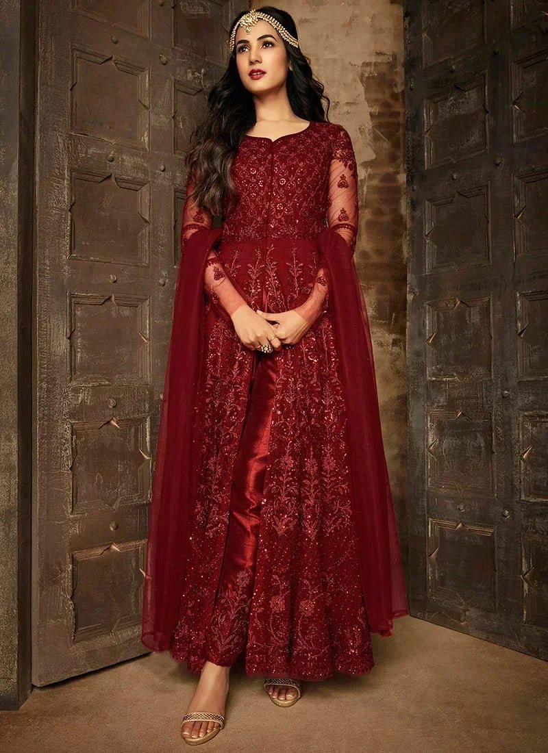 Sonal Chauhan Grey Embroidered Anarkali Salwar Suit