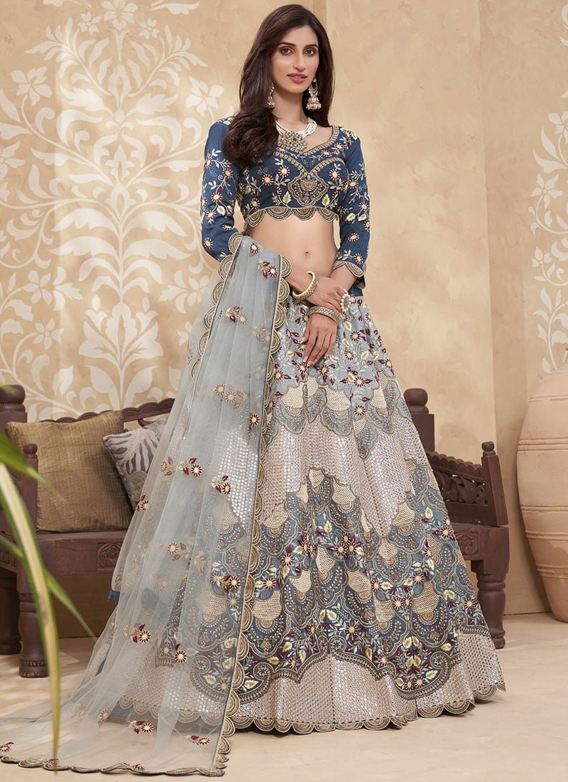 Silk Mirror Work Umbrella Lehenga Wedding Wear