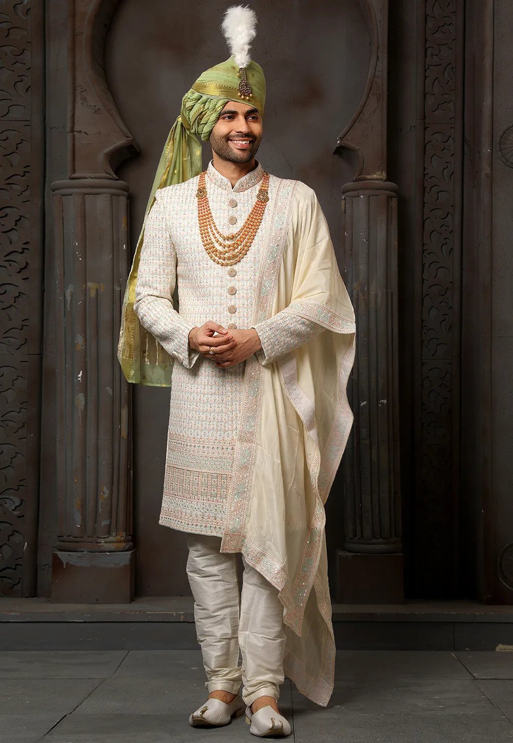Sherwani for the Royal Wedding in Off White Cream Color
