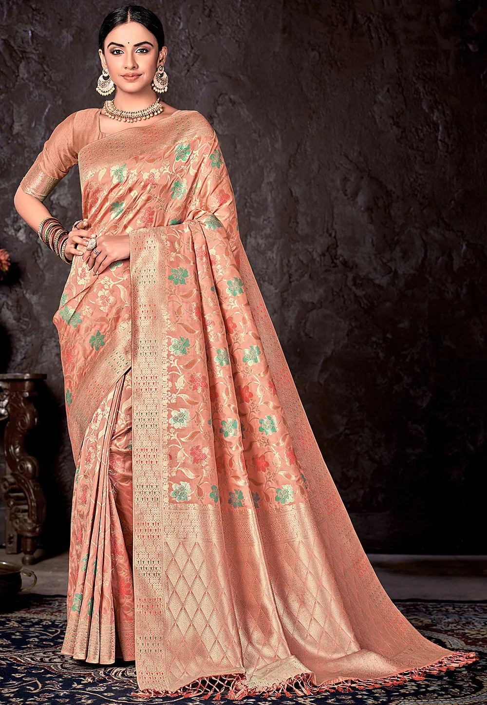 Banarasi Silk Sari in Light Peach Color