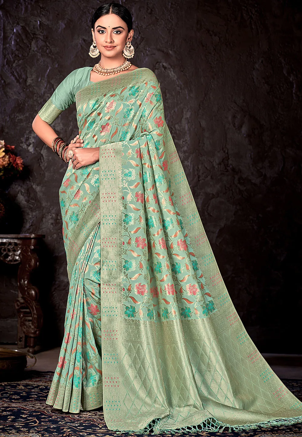 Banarasi Silk Saree in Pastel Green Color