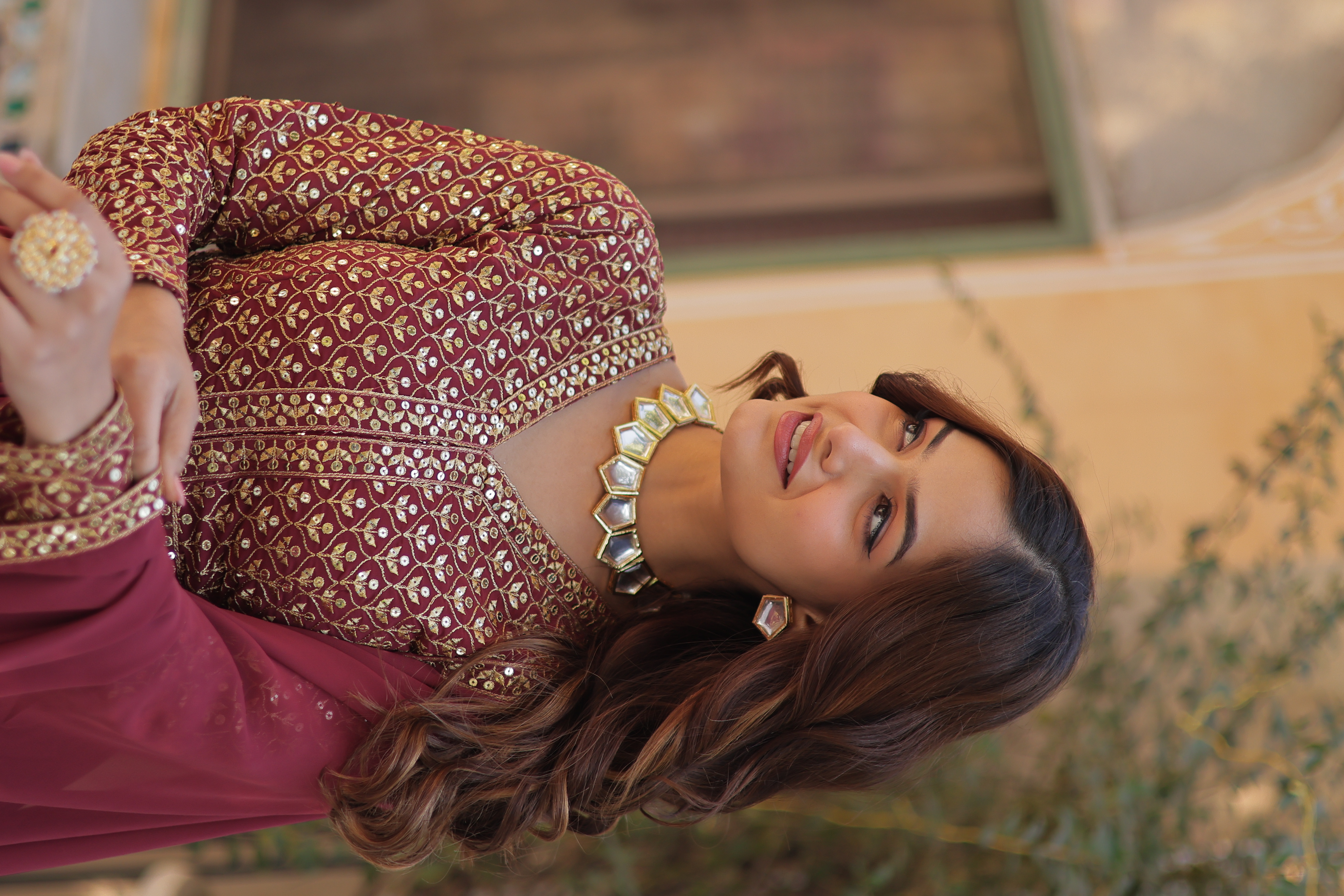 The intricate embossed zari thread work and studded sequins add a unique texture and gleam Anarkali Salwar Kameez