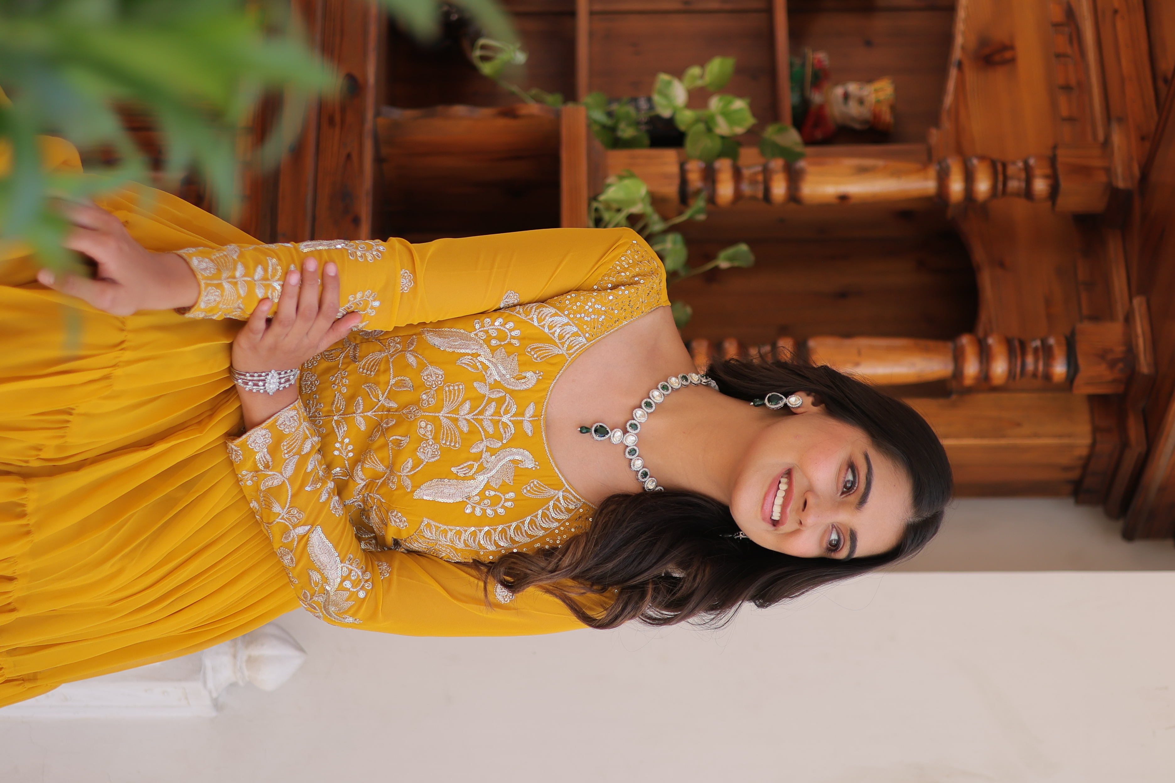 This vibrant Yellow gown is the perfect choice for your Eid celebrations
