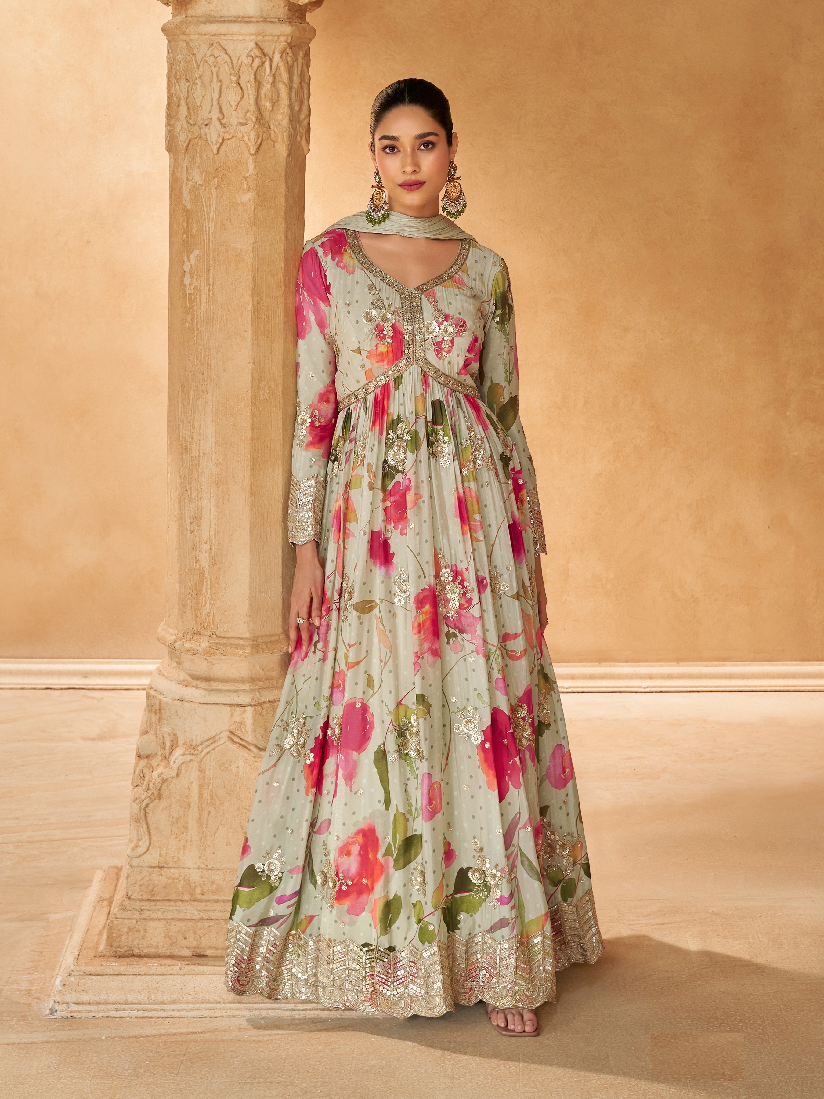 Celebrate Eid in style with this stunning gown, expertly crafted from luxurious vanilla georgette fabric