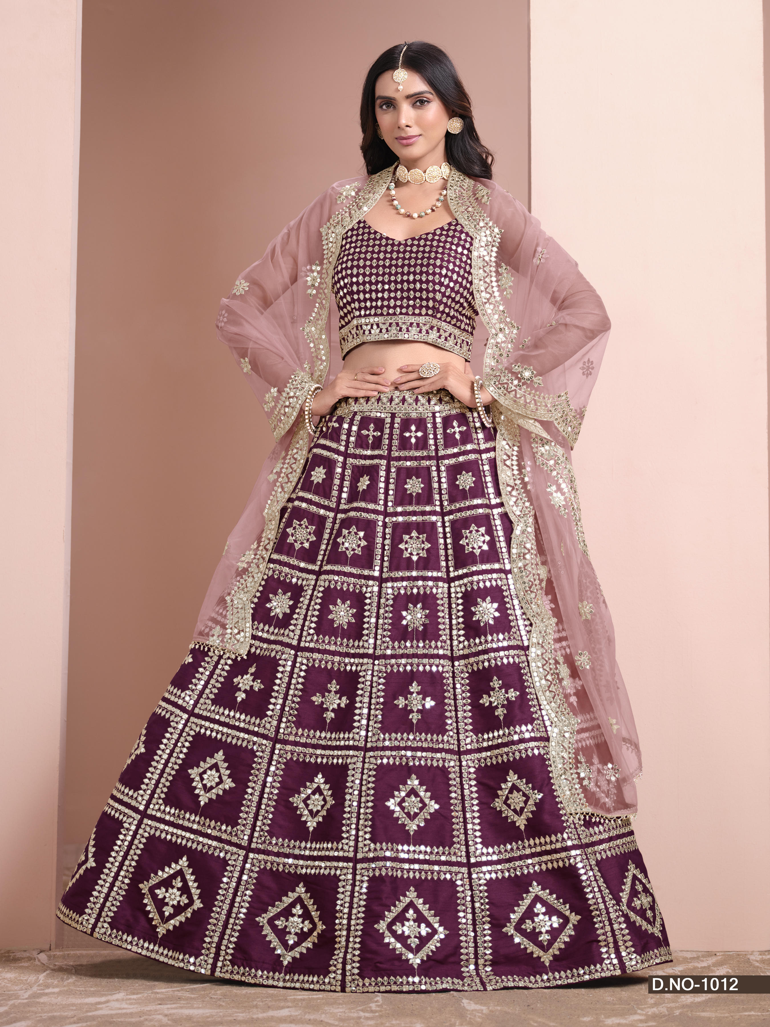 Regal Maroon Art Silk Umbrella Lehenga