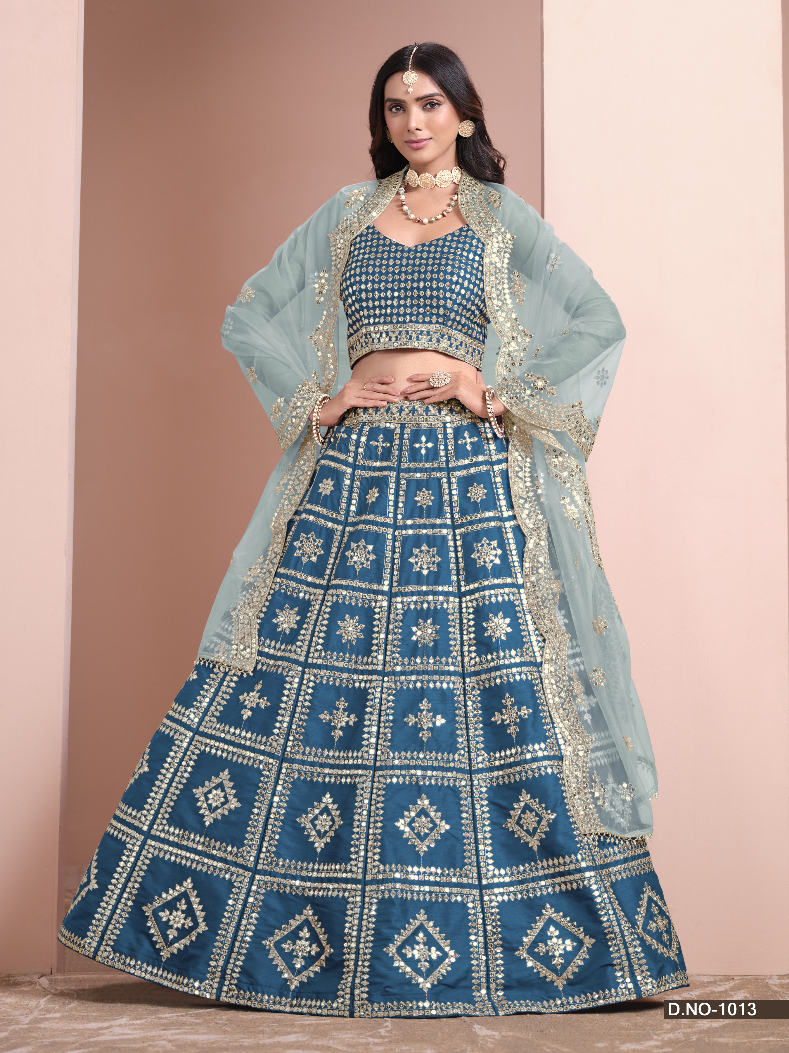 Graceful Aqua Blue Art Silk Umbrella Lehenga