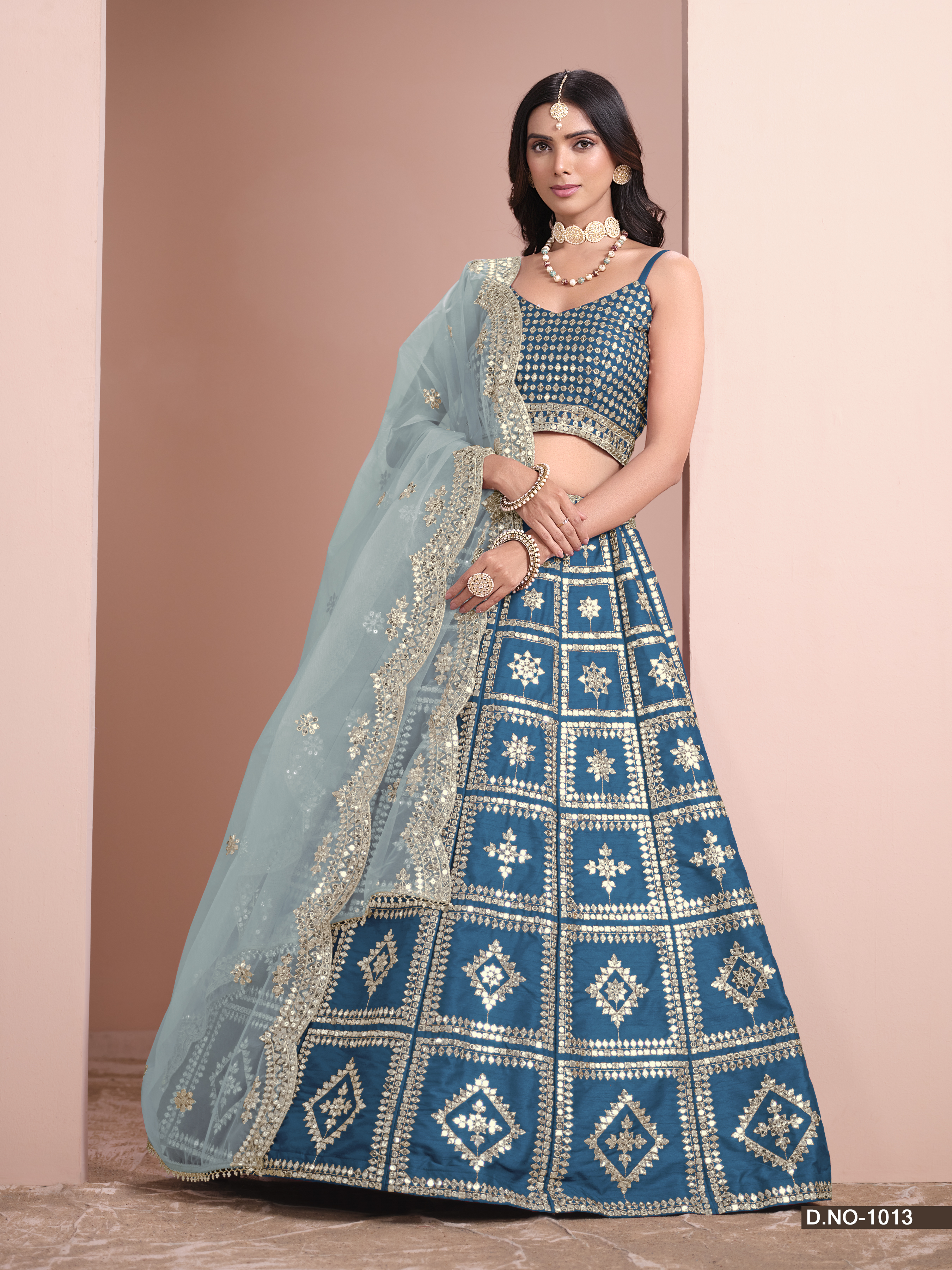 Graceful Aqua Blue Art Silk Umbrella Lehenga