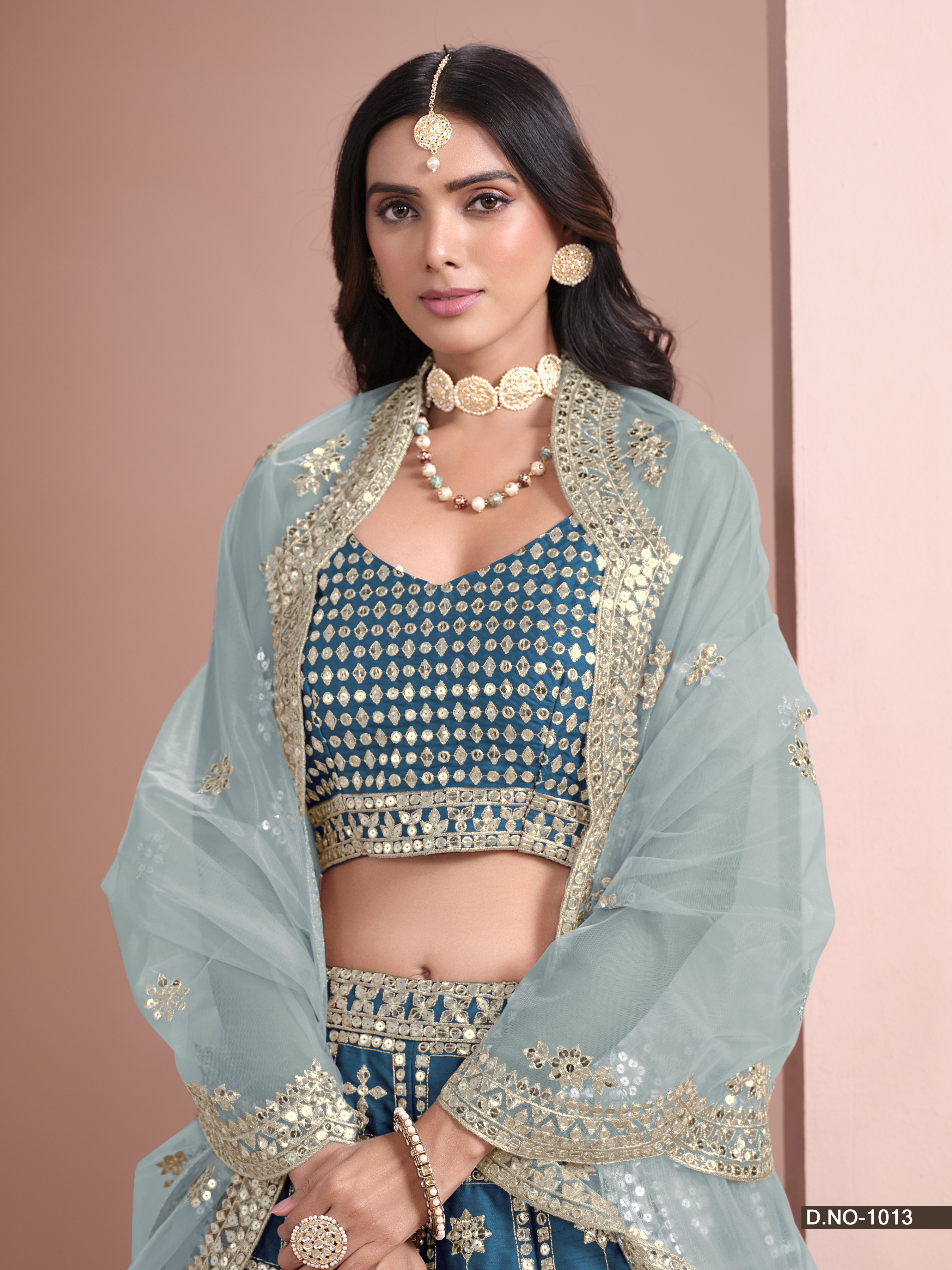Graceful Aqua Blue Art Silk Umbrella Lehenga