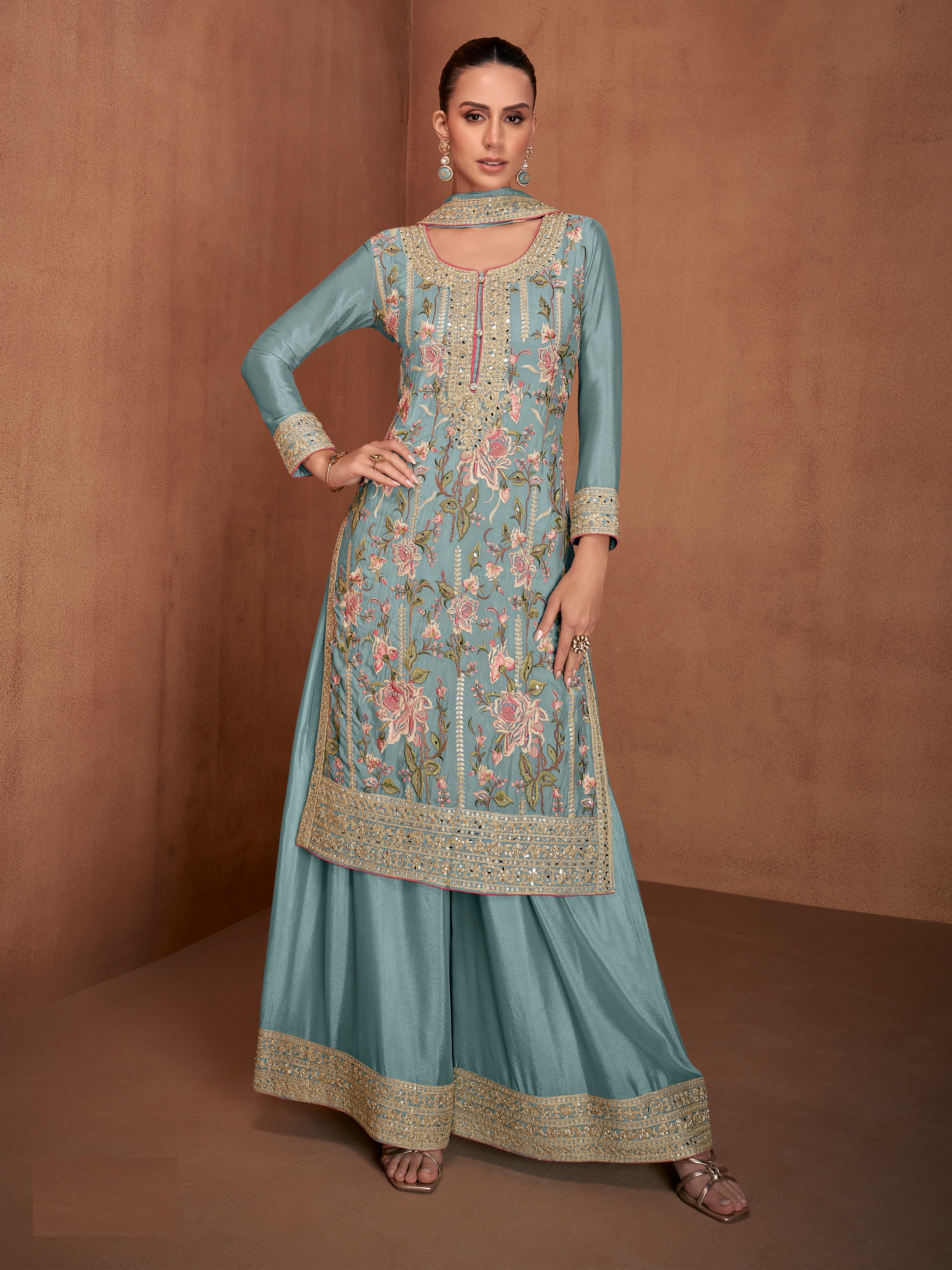 A breathtaking selection of Pakistani Salwar Suits in a serene sky blue hue