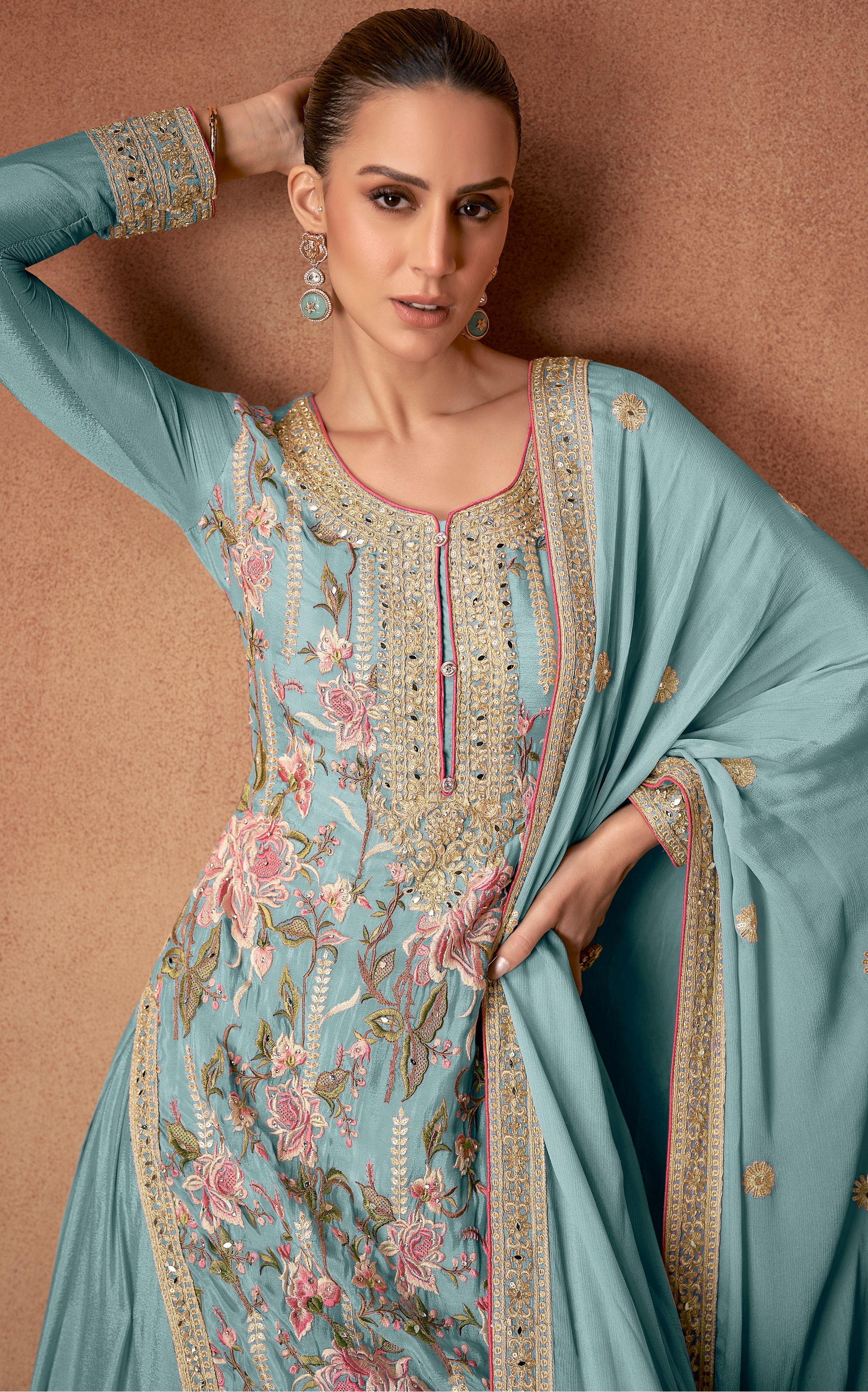 A breathtaking selection of Pakistani Salwar Suits in a serene sky blue hue