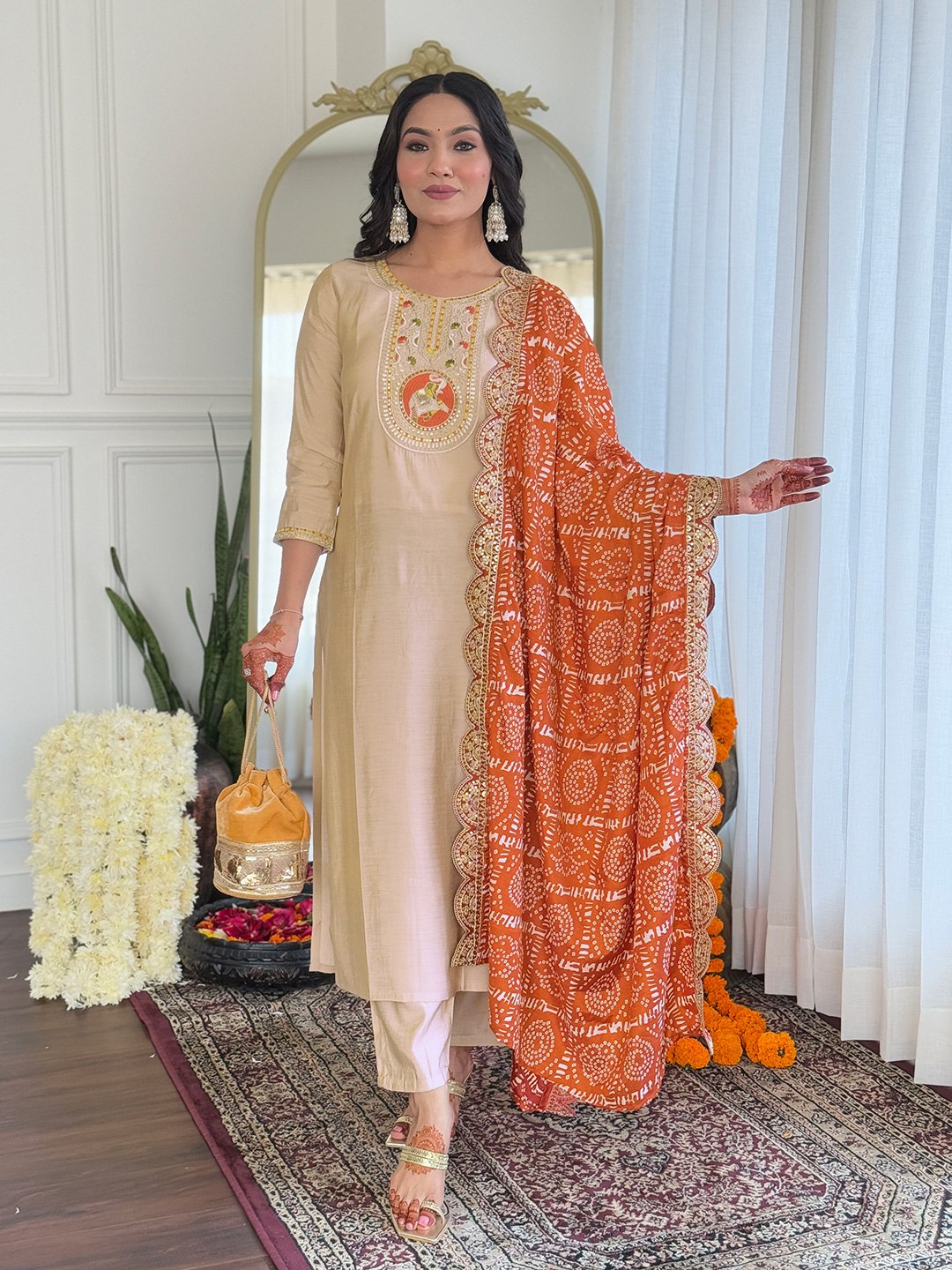 Embrace sophistication this Eid with this graceful beige salwar kameez