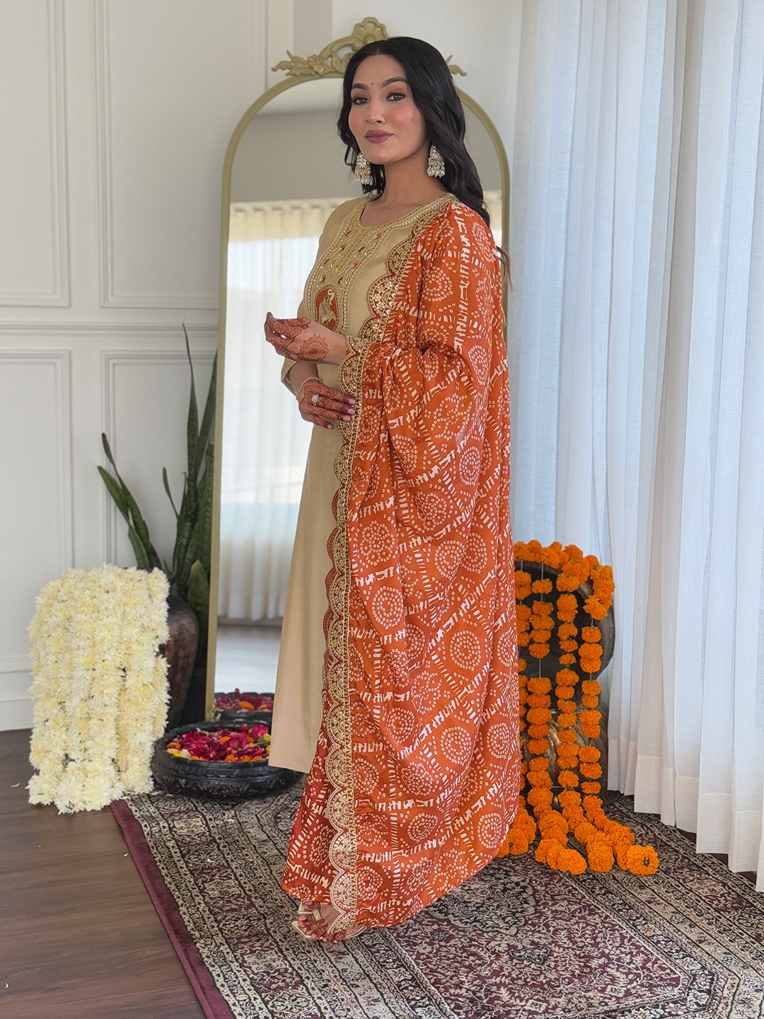 Embrace sophistication this Eid with this graceful beige salwar kameez