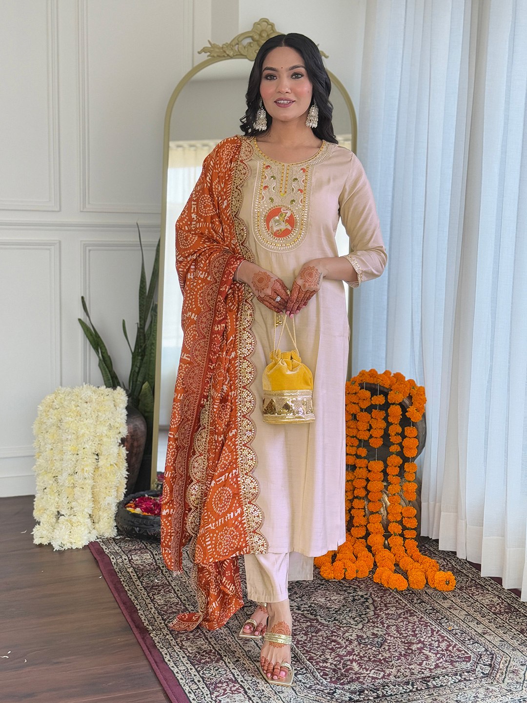 Embrace sophistication this Eid with this graceful beige salwar kameez