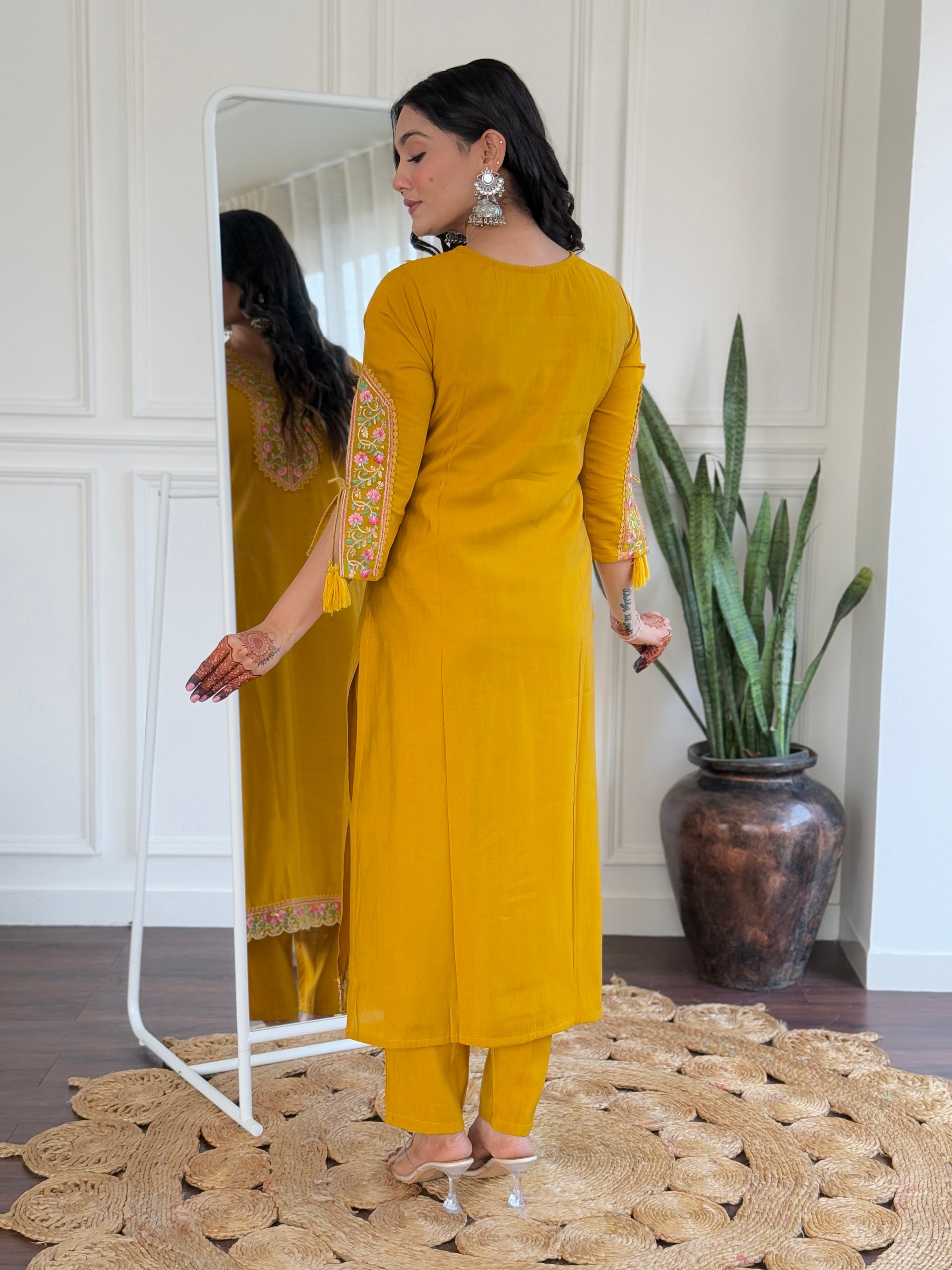 Step into elegance this Eid with this striking mustard yellow salwar kameez