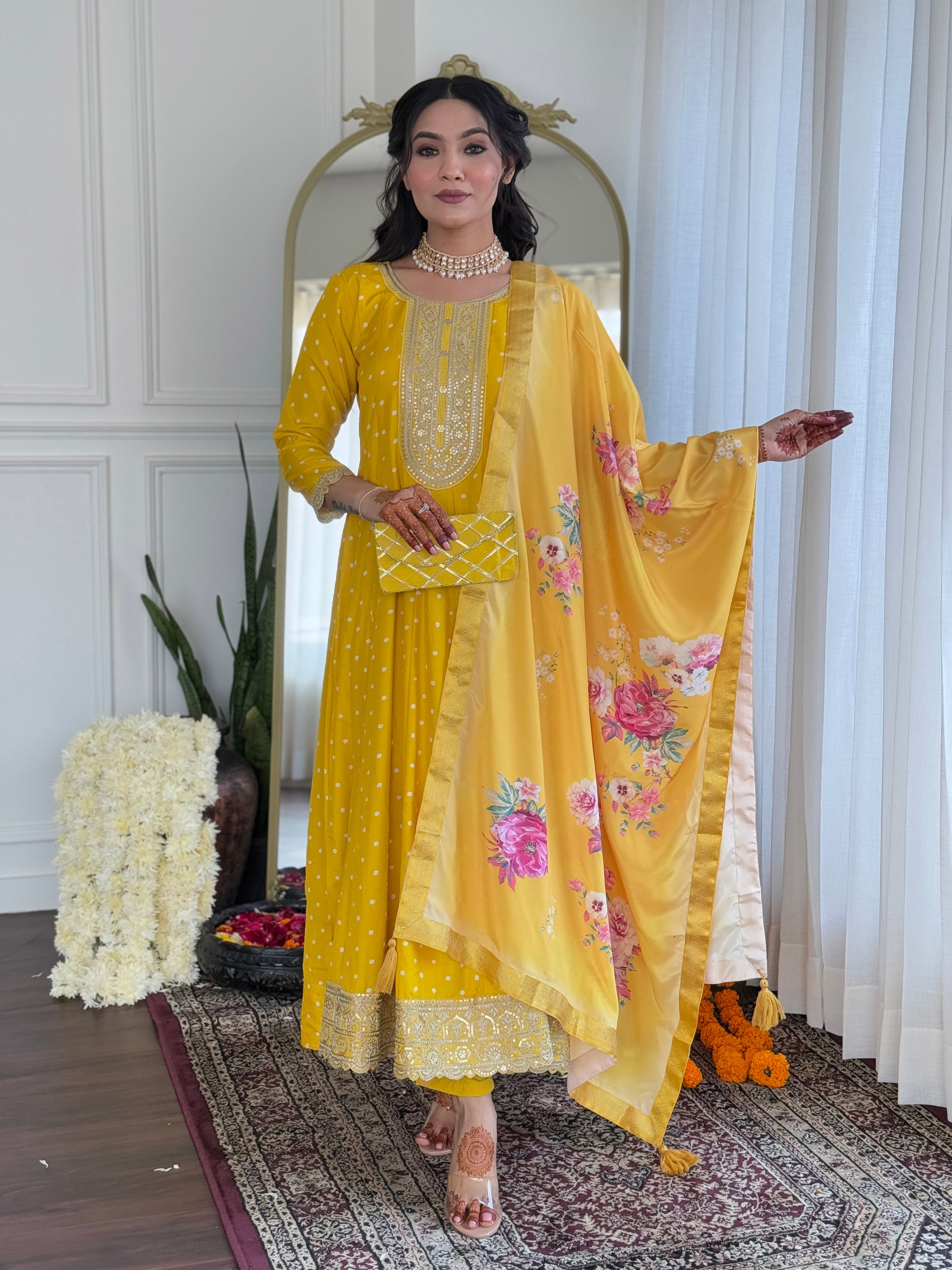 Drape yourself in festive elegance with this luxurious mustard silk salwar kameez