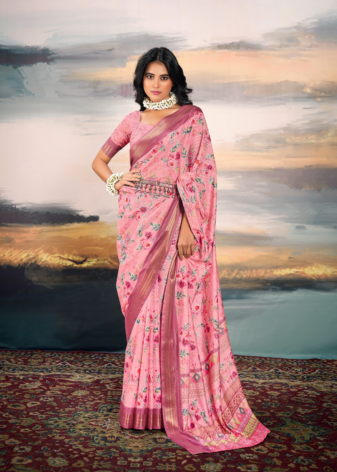 Step into refined elegance with this breathtaking pink cotton silk saree