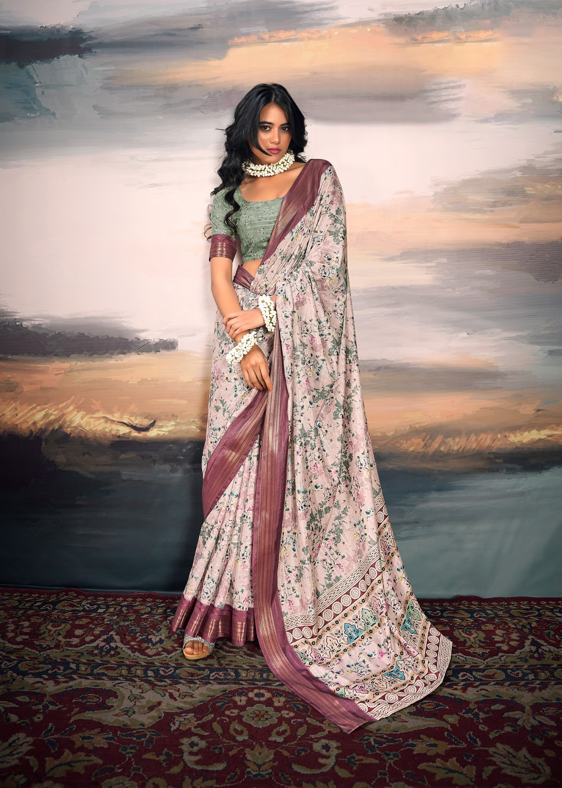 Make a striking impression with this majestic purple cotton silk saree