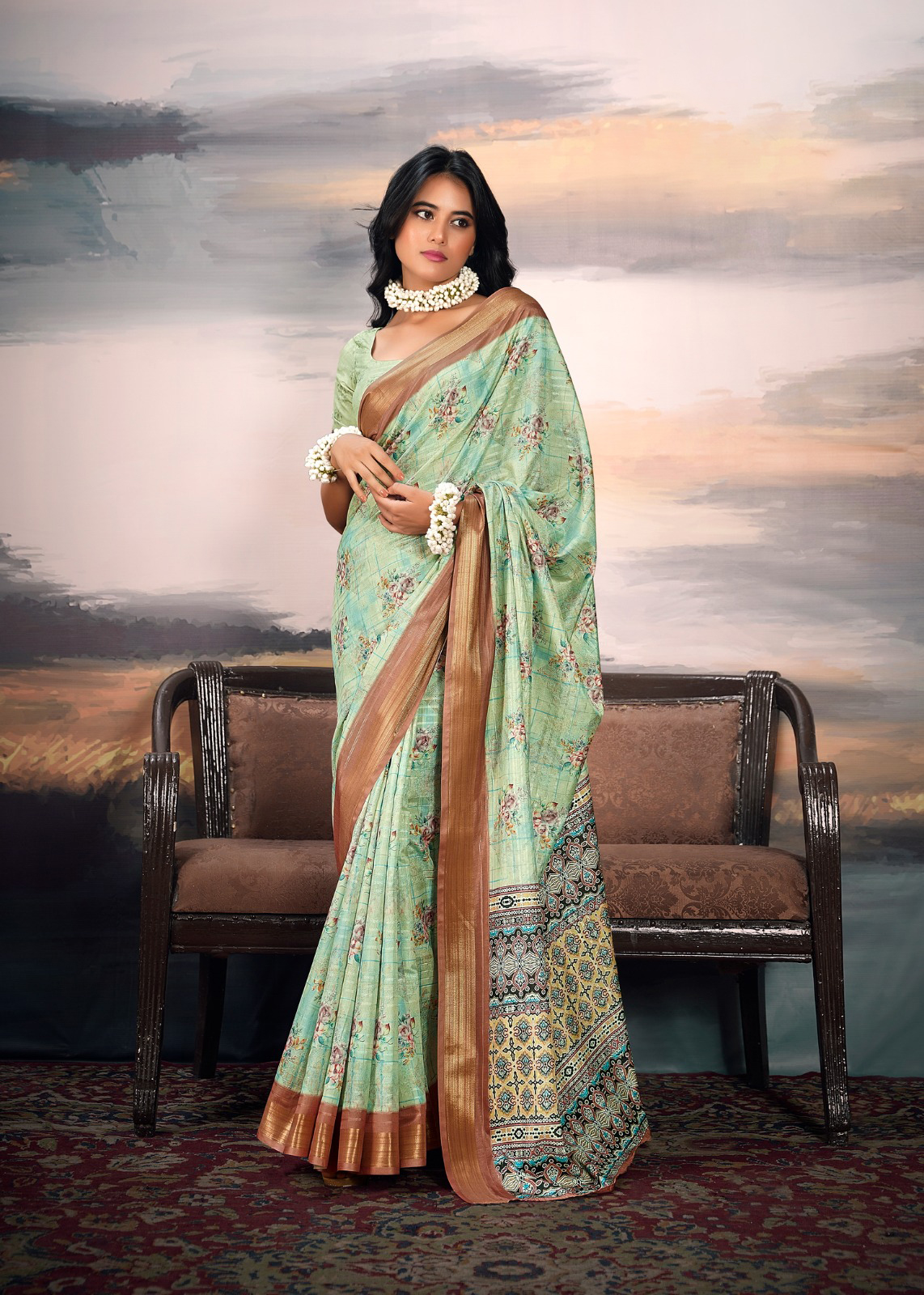 Step into effortless grace with this stunning green cotton silk saree