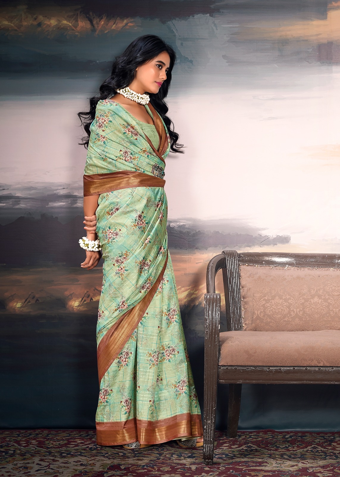 Step into effortless grace with this stunning green cotton silk saree