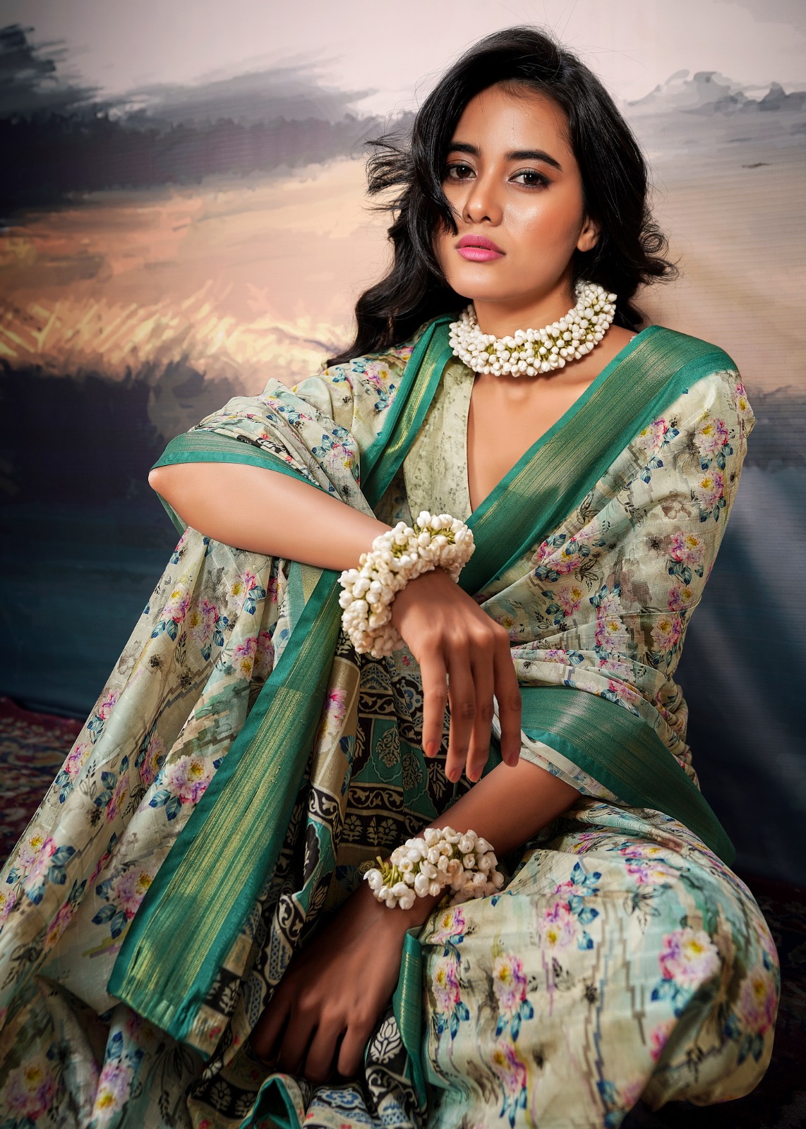 Embrace elegance with this stunning Rama-coloured cotton silk saree