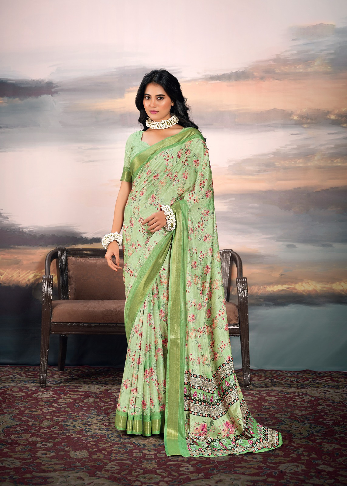 Step into refined elegance with this exquisite green cotton silk saree