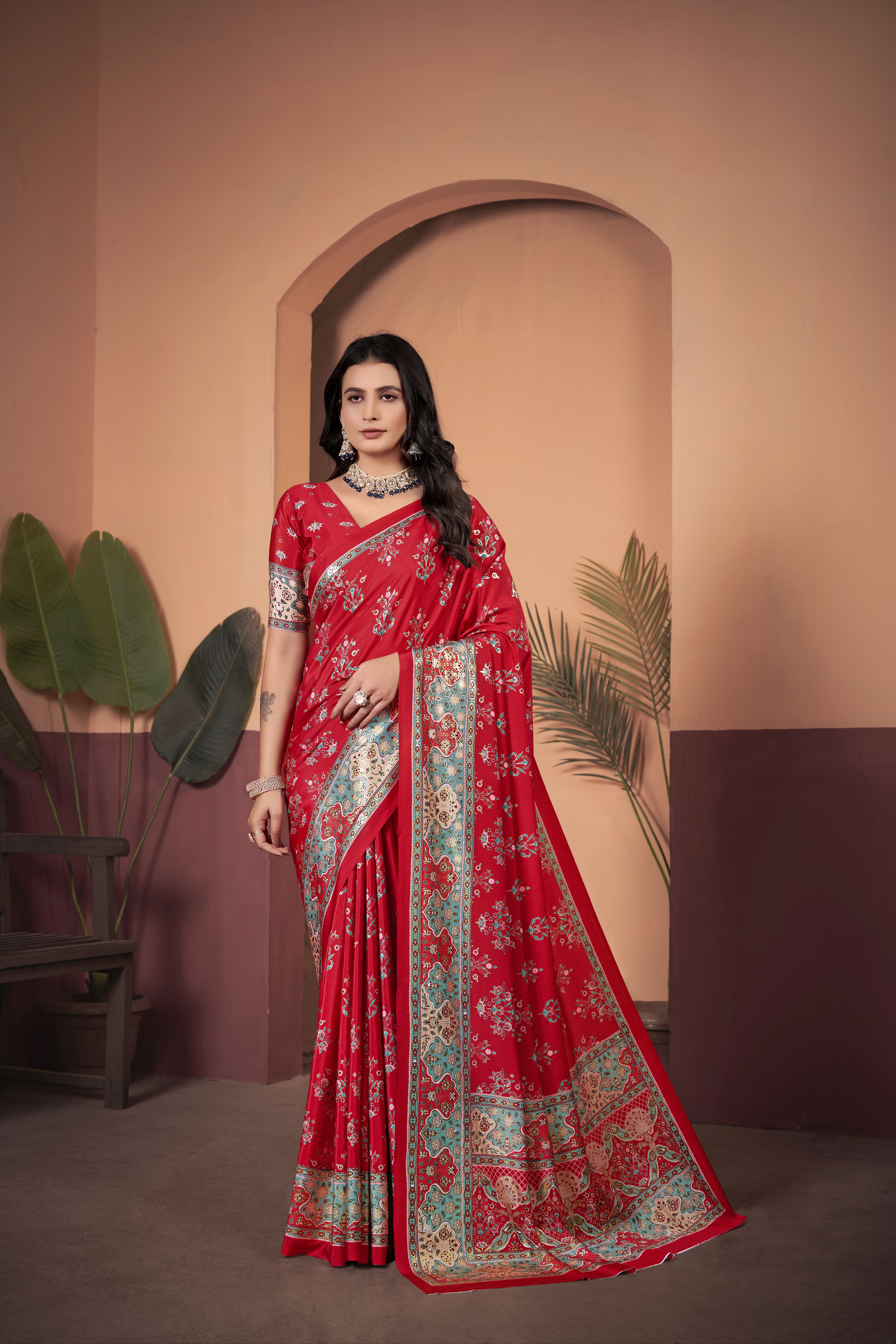 Opulent Maroon Soft Crepe Silk Saree with Matching Blouse