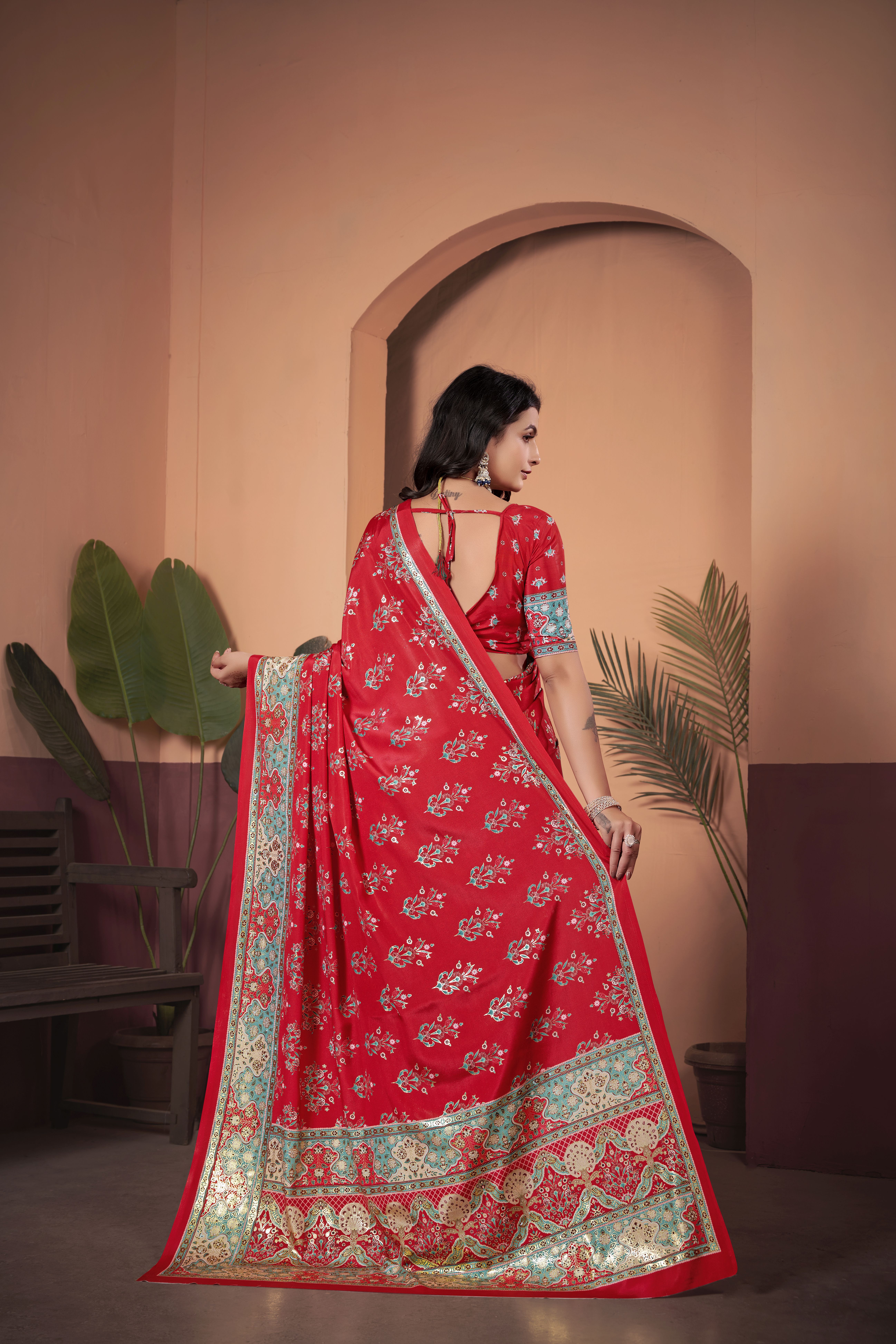 Opulent Maroon Soft Crepe Silk Saree with Matching Blouse